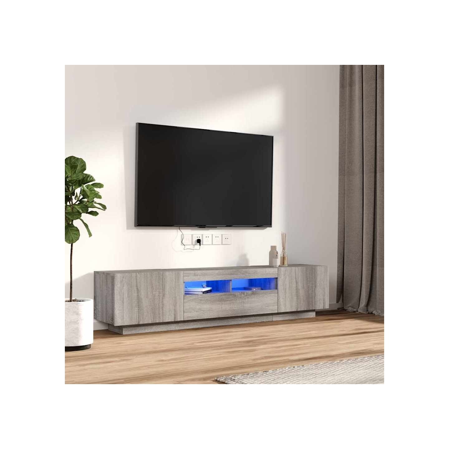 Ensemble de meubles TV avec lumières LED 2 pcs Sonoma gris