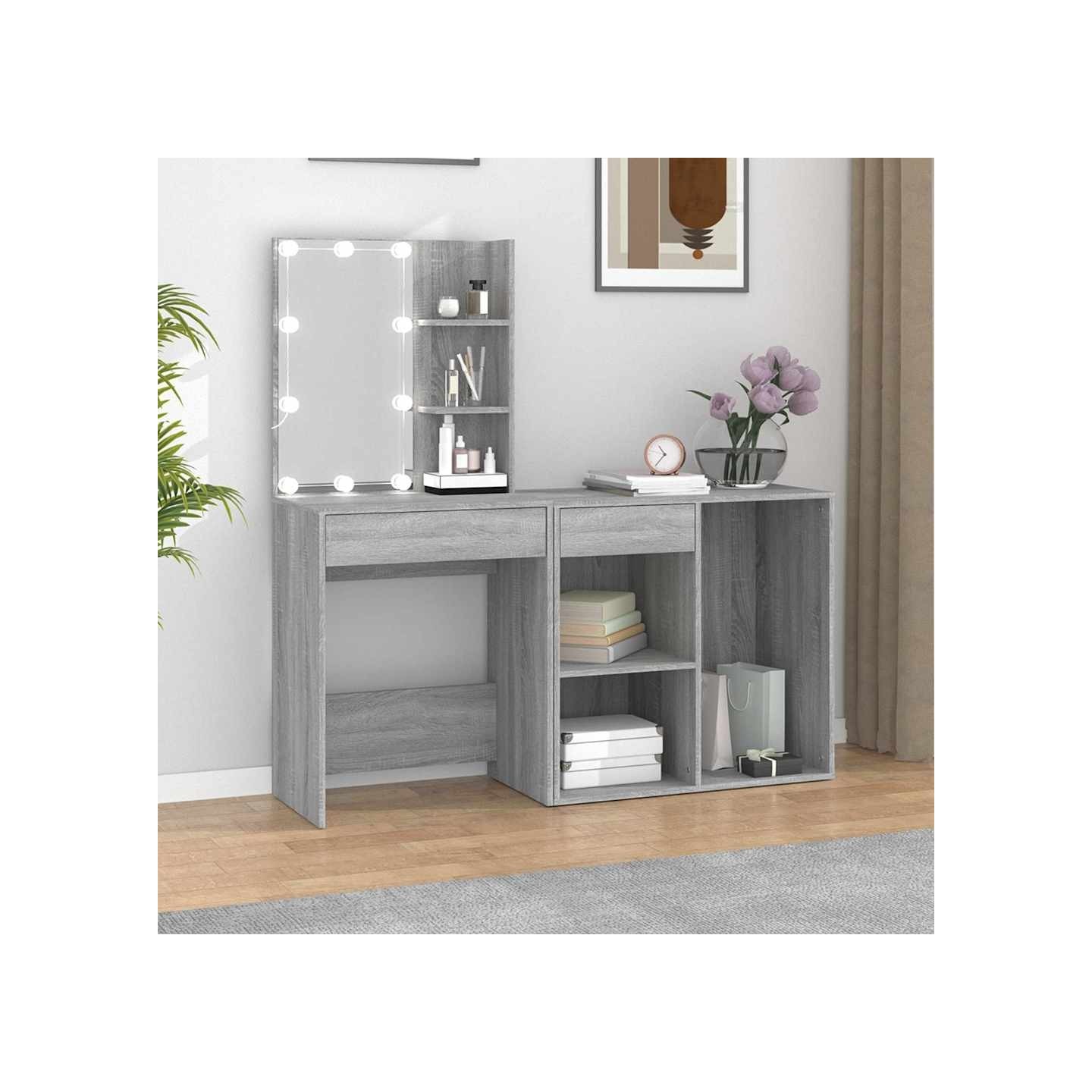 Coiffeuse à LED avec armoire Sonoma gris Bois d'ingénierie