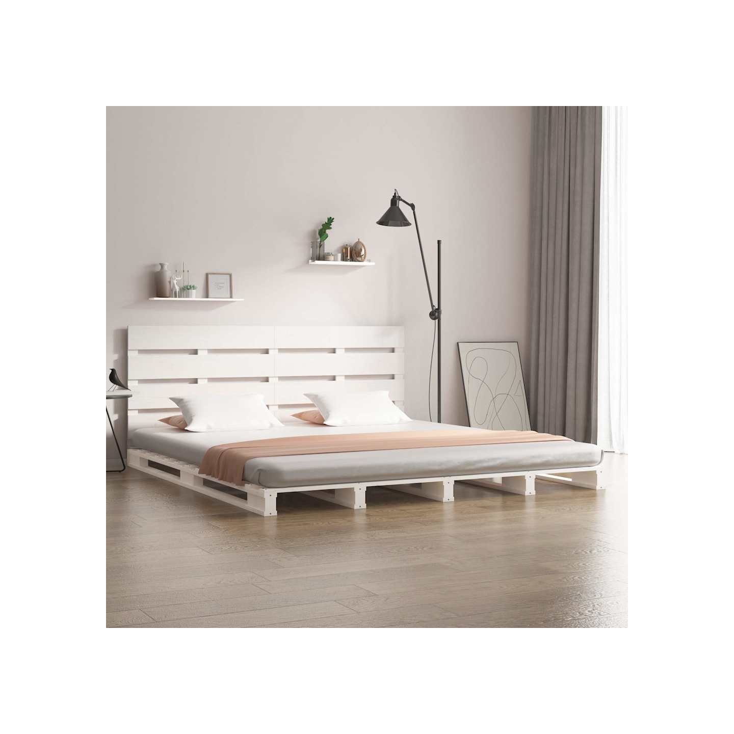 Cadre de lit sans matelas blanc 200x200 cm bois massif de pin