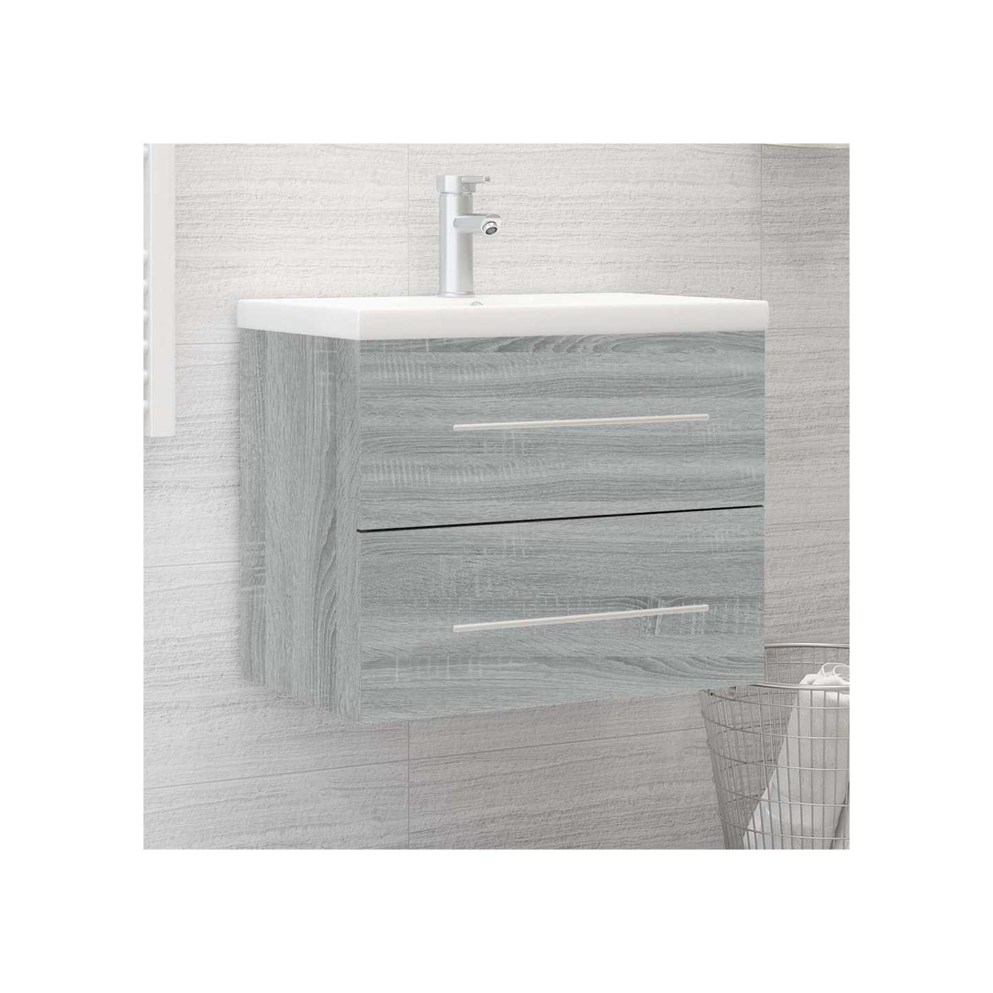 Meuble lavabo avec bassin intégré Sonoma gris Bois d'ingénierie