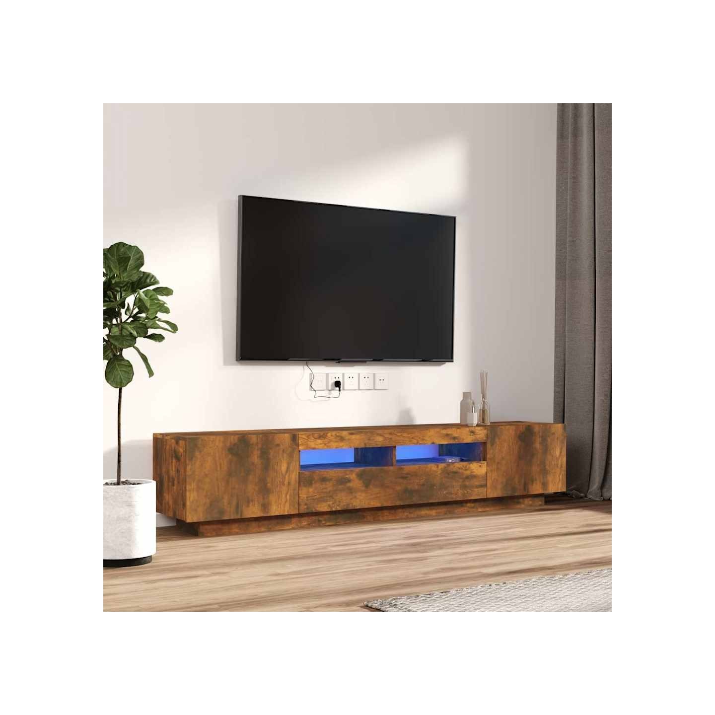 Ensemble de meubles TV avec lumières LED 2 pcs Chêne fumé