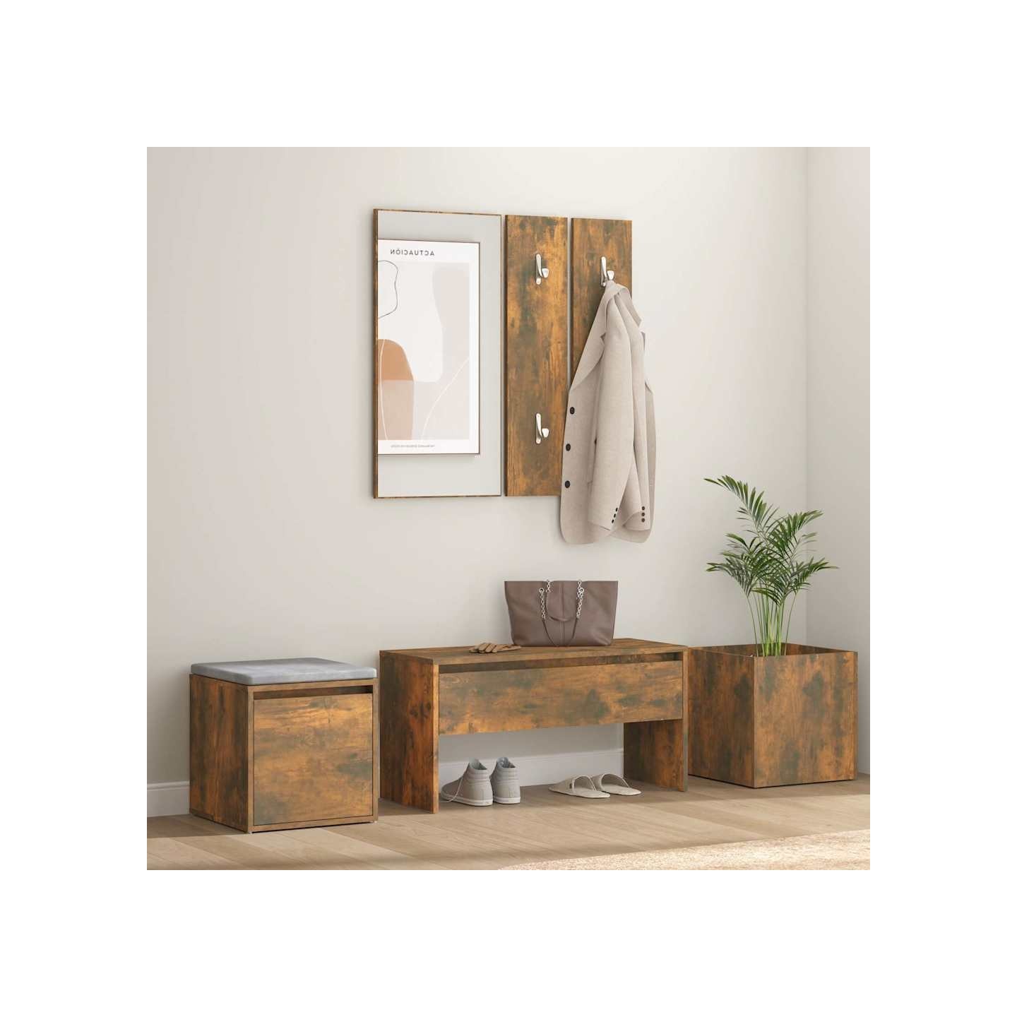 Ensemble de meubles de couloir Chêne fumé Bois d'ingénierie
