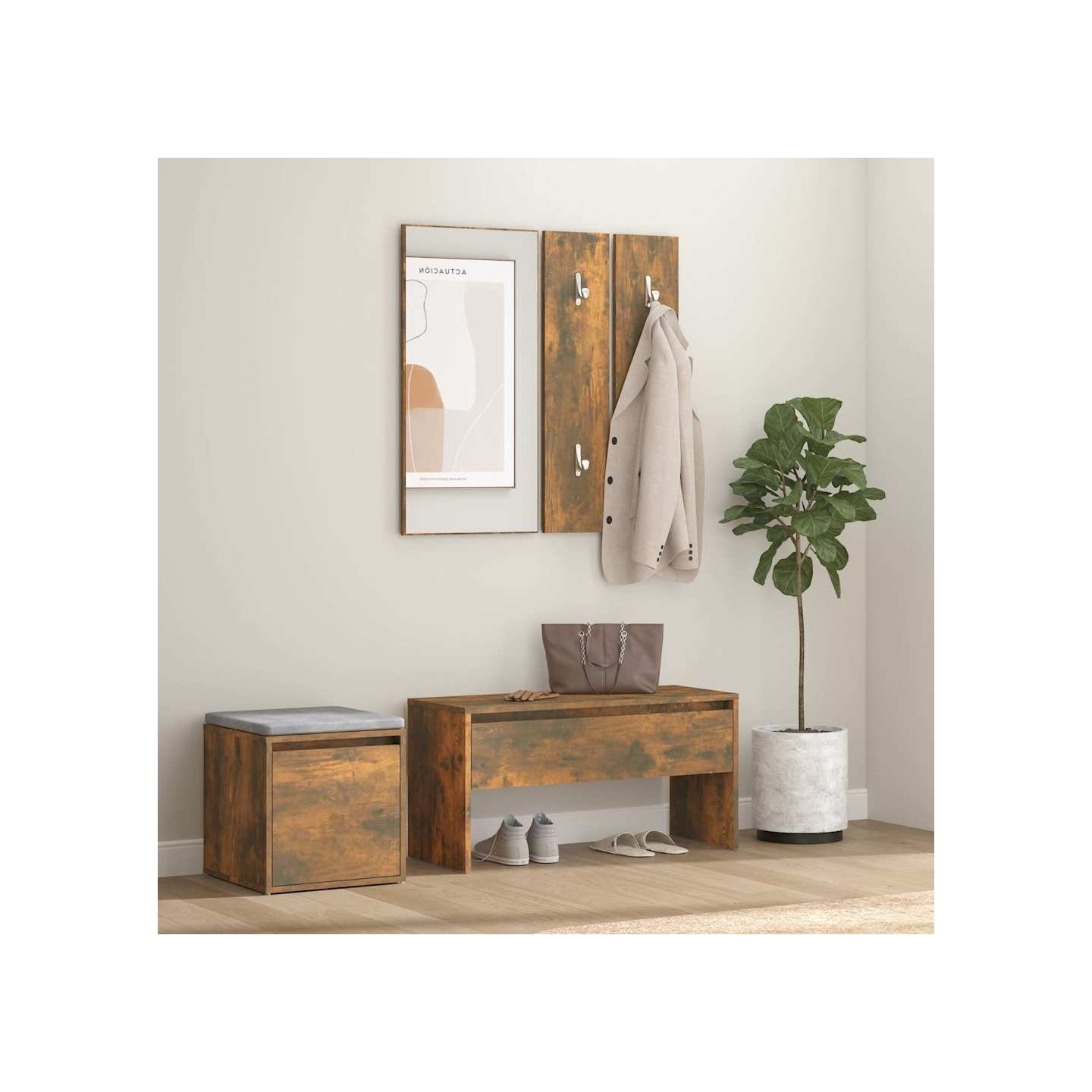 Ensemble de meubles de couloir Chêne fumé Bois d'ingénierie