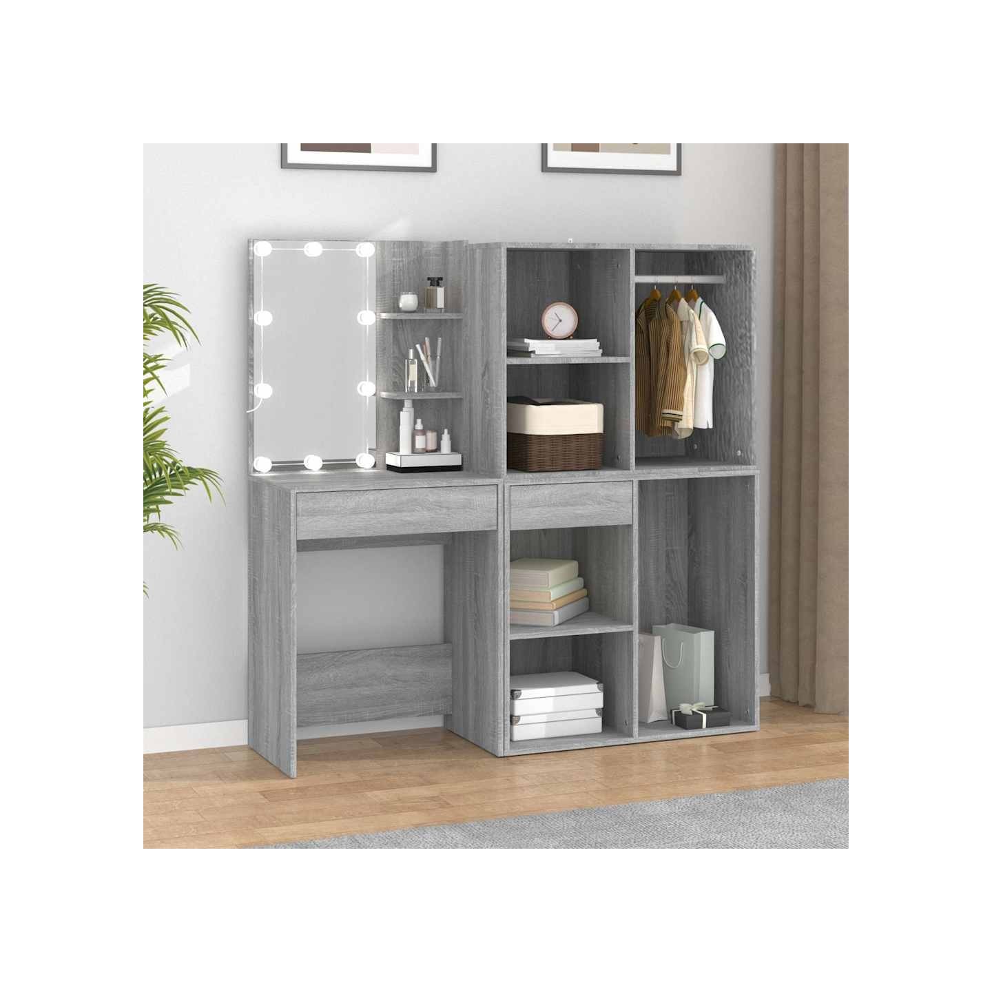 Coiffeuse à LED avec armoires Sonoma gris Bois d'ingénierie