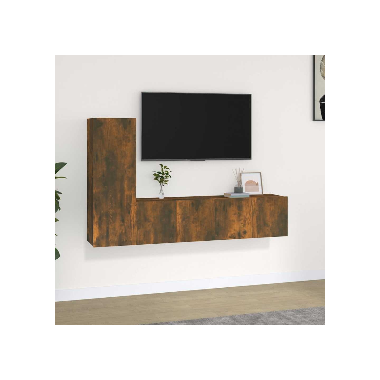 Ensemble de meubles TV 3 pcs Chêne fumé Bois d'ingénierie