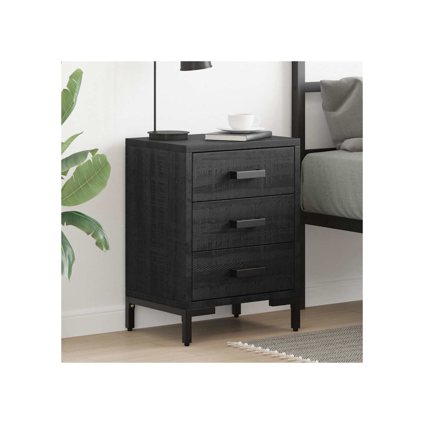 Tables de chevet 2 pcs Noir 40x30x55 cm Bois de pin massif