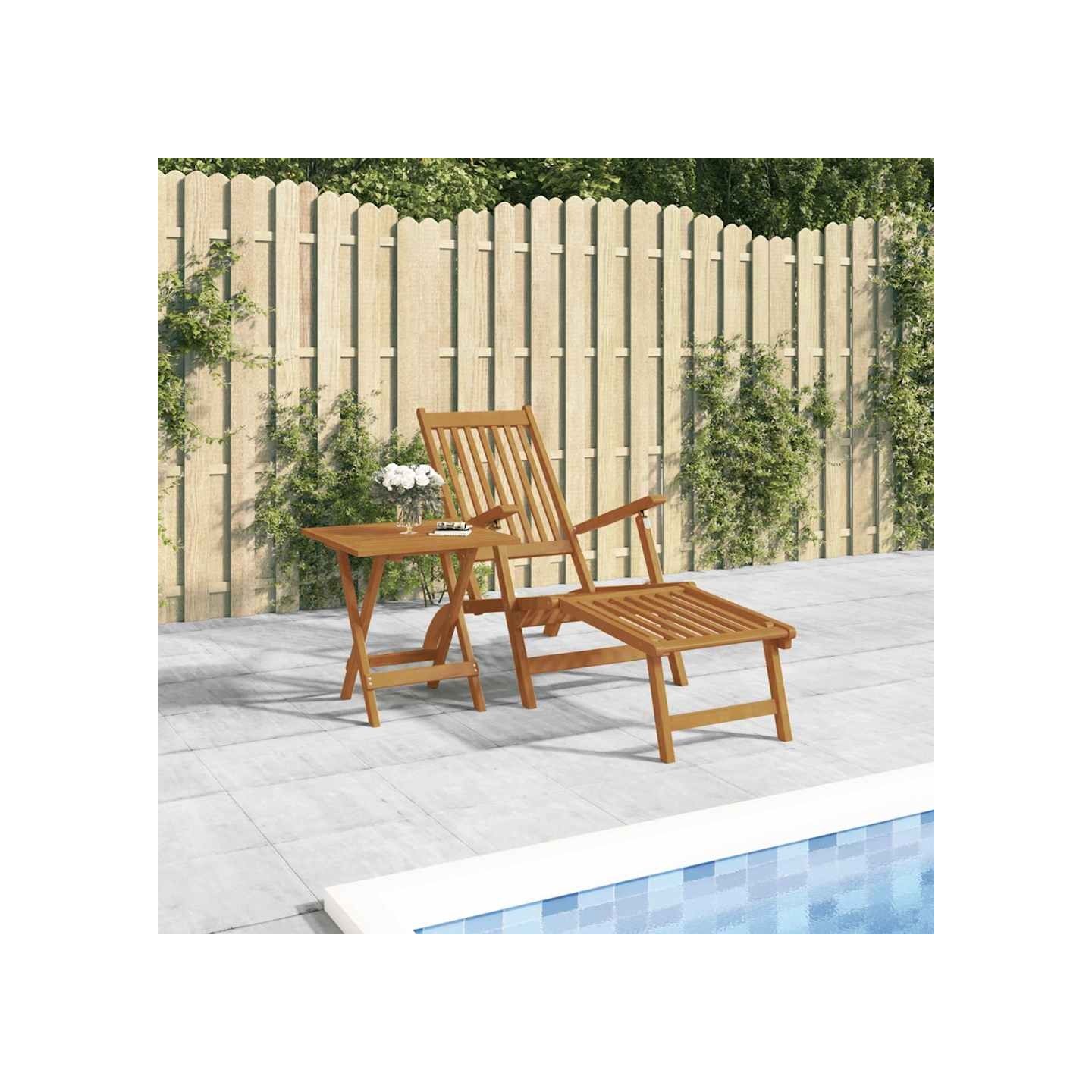 Chaise longue d'extérieur repose-pieds et table Acacia solide