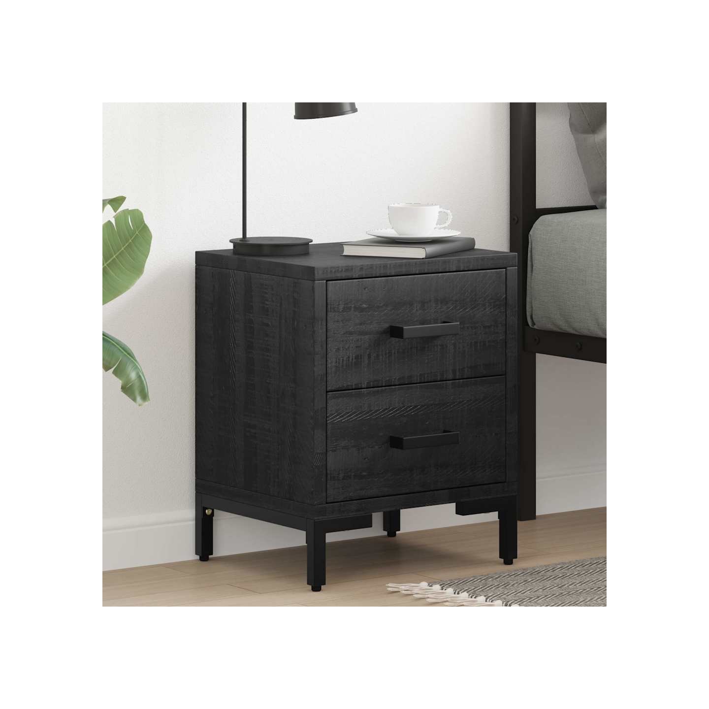 Tables de chevet 2 pcs Noir 36x30x45 cm Bois de pin massif