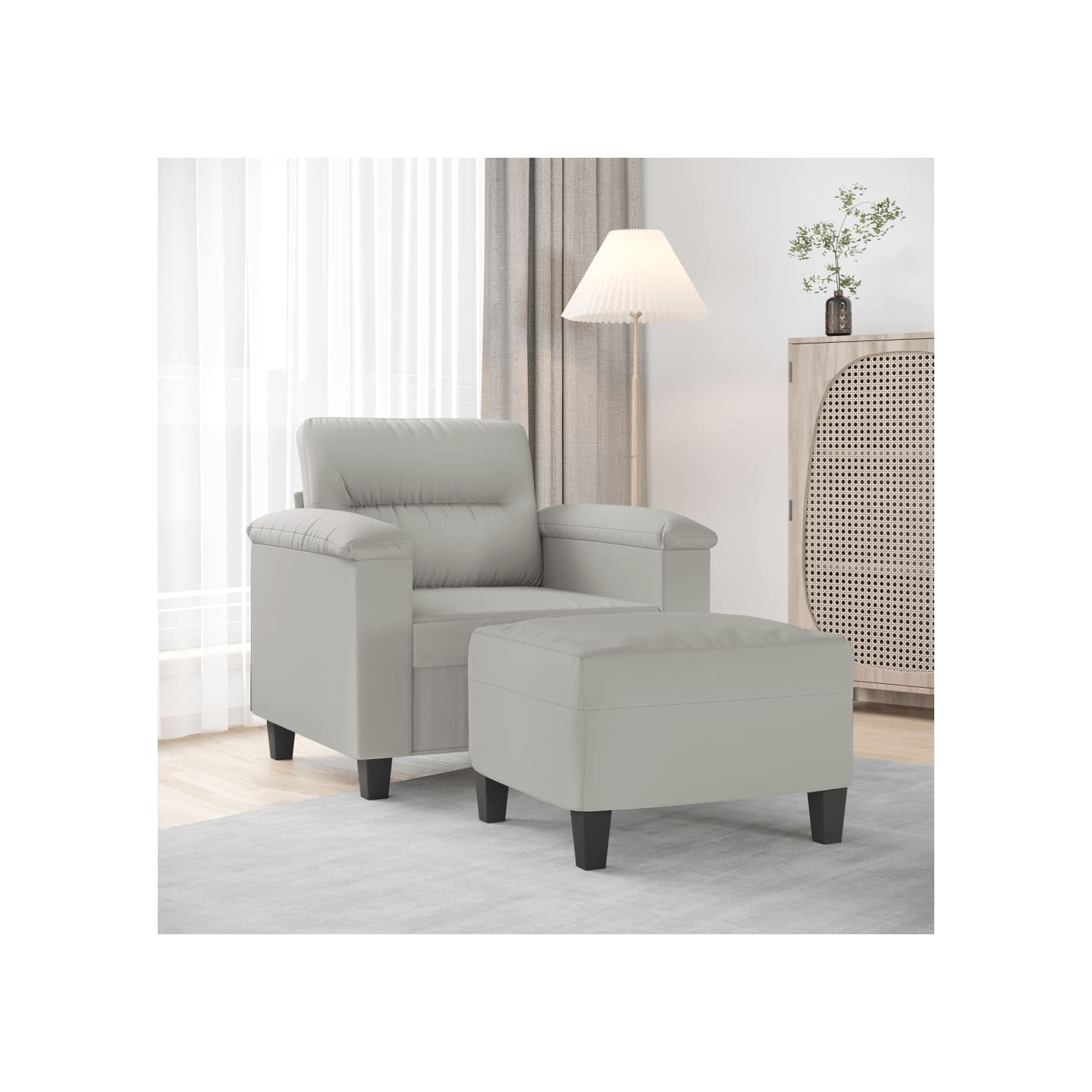 Fauteuil avec repose-pied Gris clair 60 cm Tissu microfibre