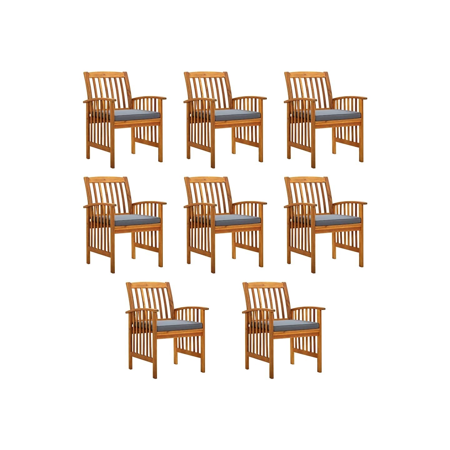 Ensemble de 8 chaises de jardin avec coussins bois d'acacia