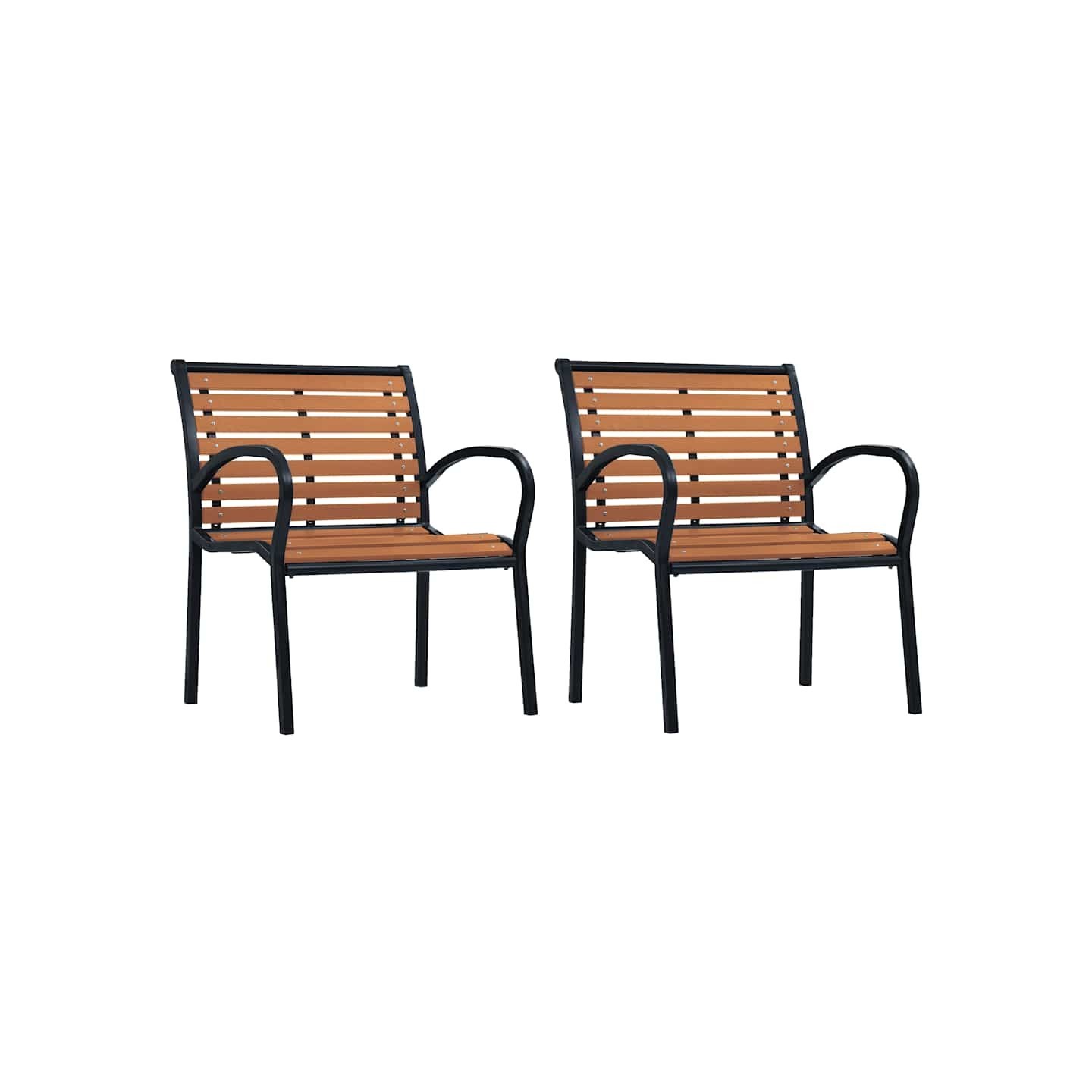 Chaises de jardin lot de 2 Acier et WPC Noir et marron