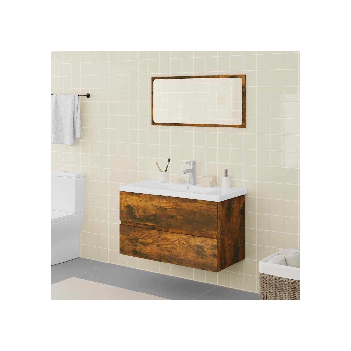 Meubles de salle de bain Chêne fumé Bois d'ingénierie
