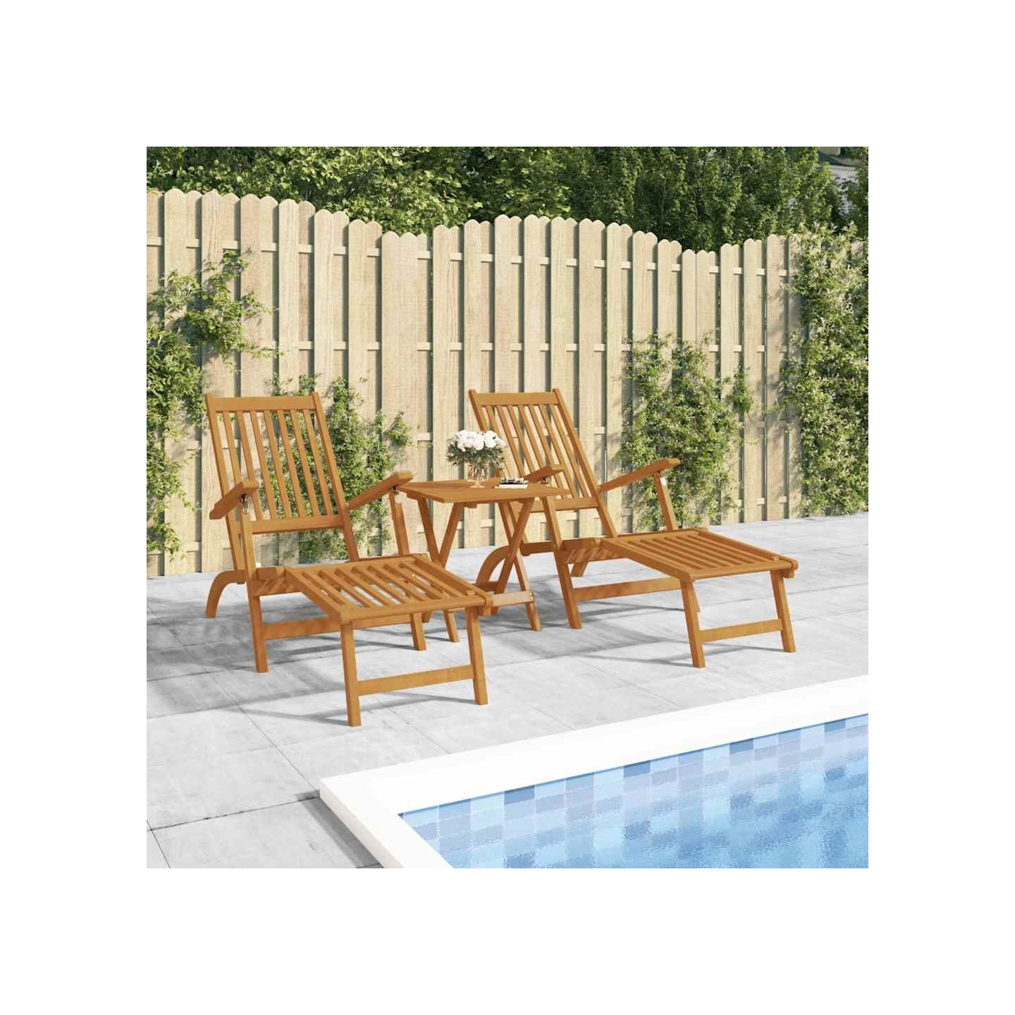 Chaise longue d'extérieur repose-pieds lot de 2 Acacia solide