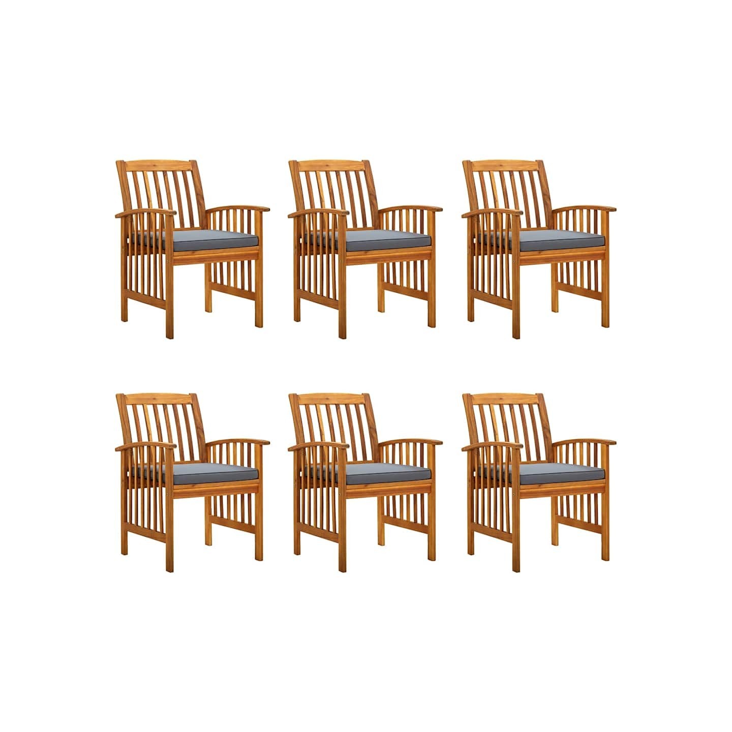 Ensemble de 6 chaises de jardin avec coussins bois d'acacia