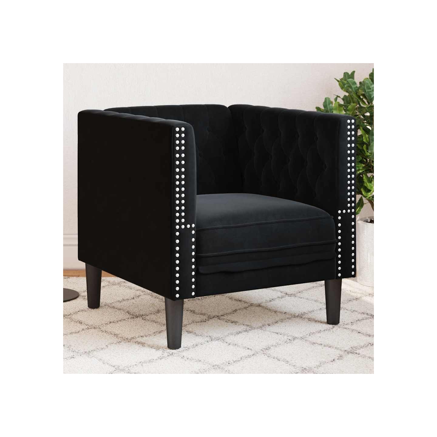 Fauteuil Chesterfield noir velours