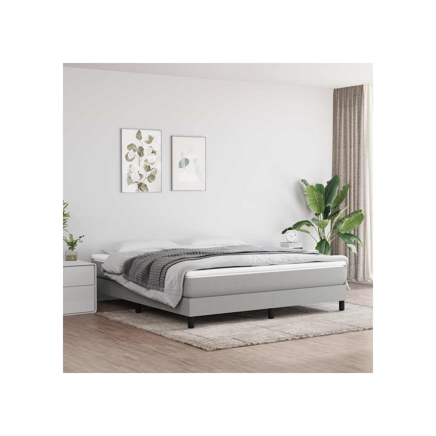 Cadre de lit à lattes gris clair 180x200 cm tissu