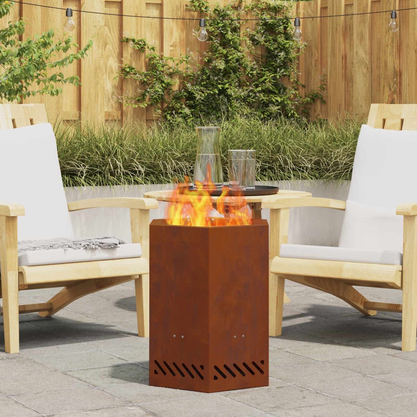 Bol de feu sans fumée Rouillé 38 x 38 x 51 cm Acier patiné