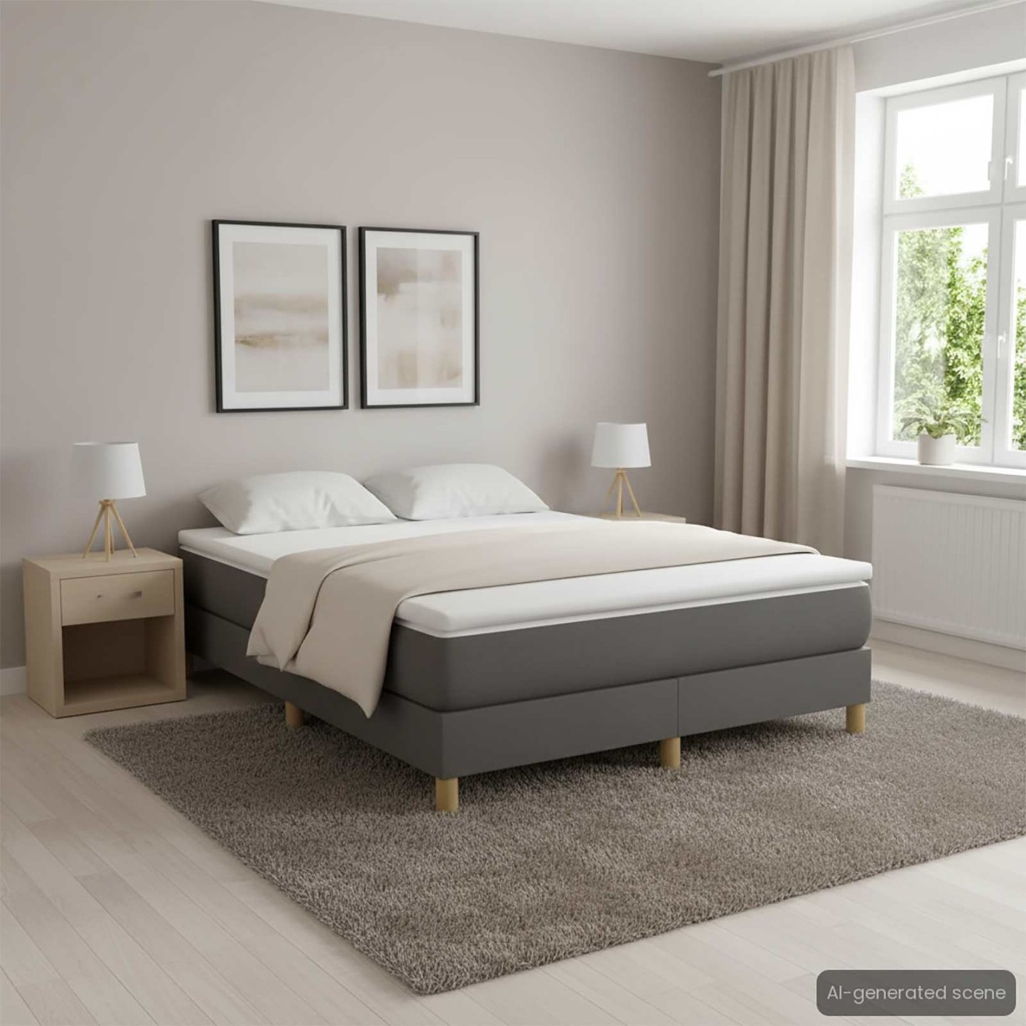 Cadre de lit à lattes gris foncé 140x200 cm tissu