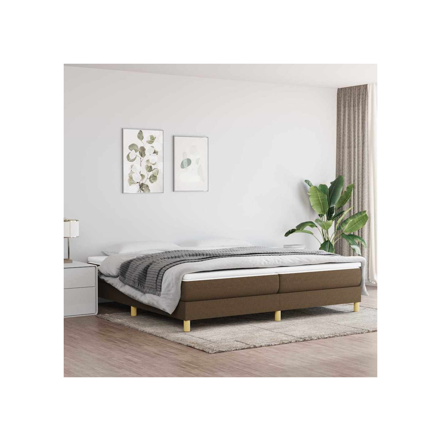 Cadre de lit à lattes marron foncé 200x200 cm tissu