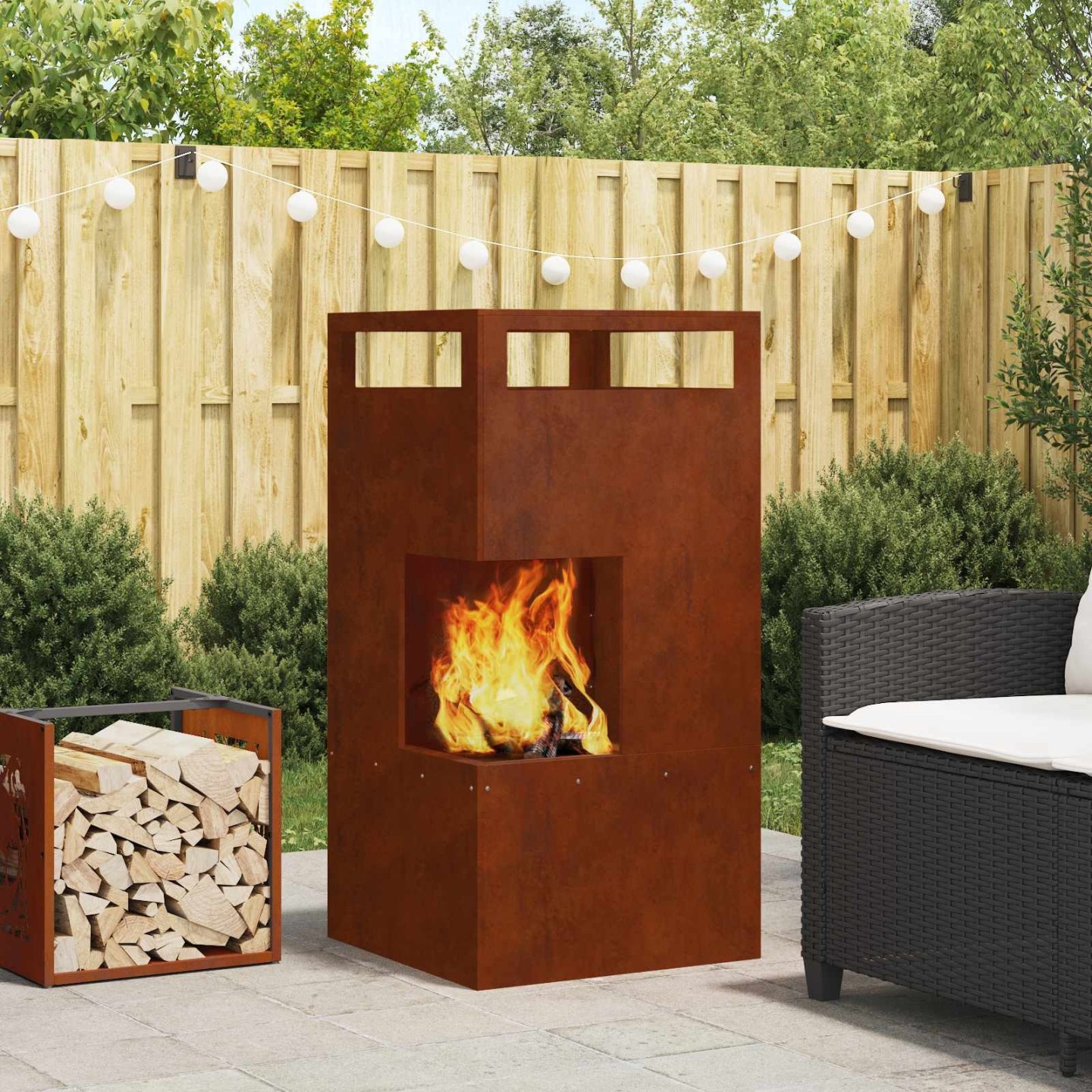 Bassin de feu Marron 50 x 50 x 100 cm Acier patiné