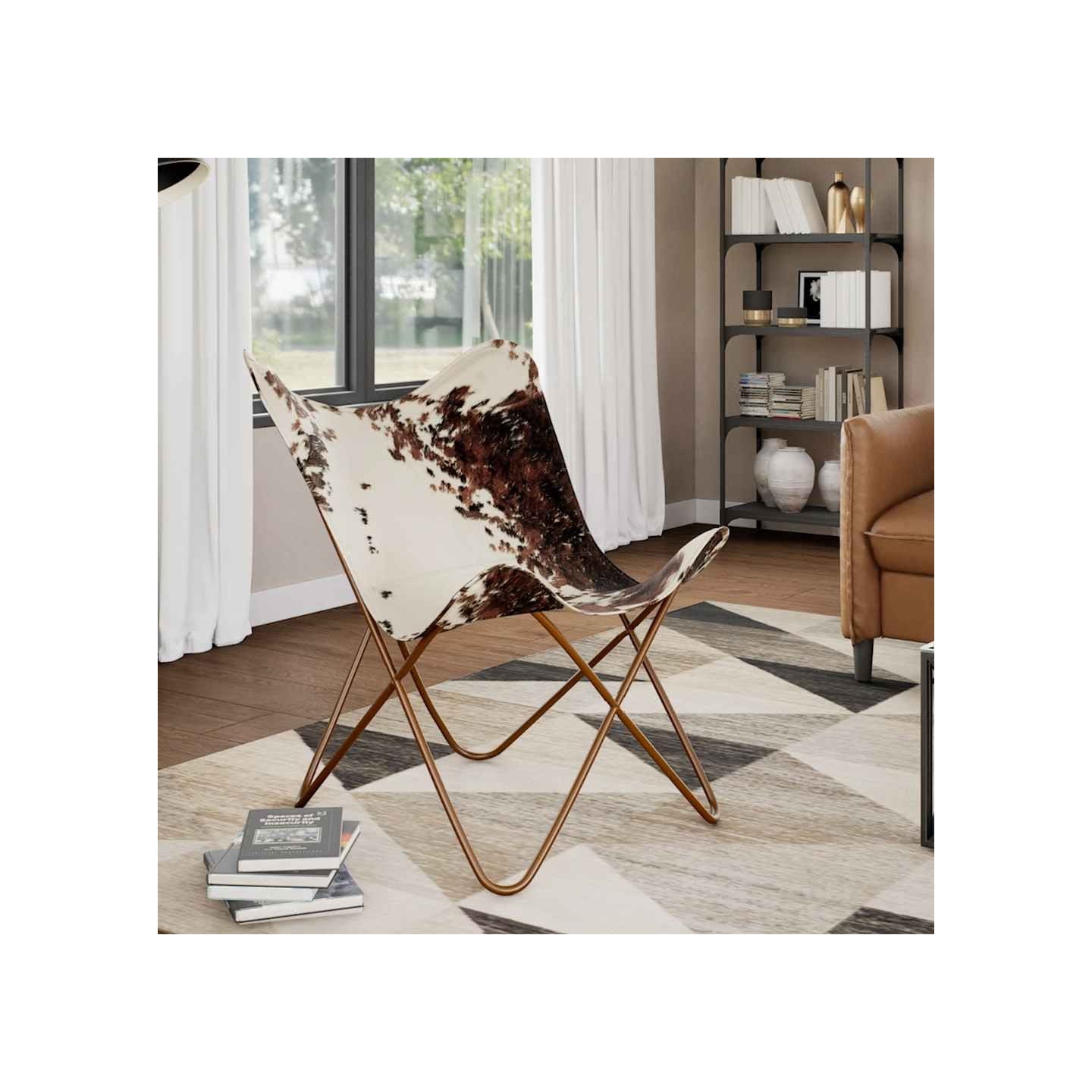 Chaise papillon marron et blanc cuir de vache