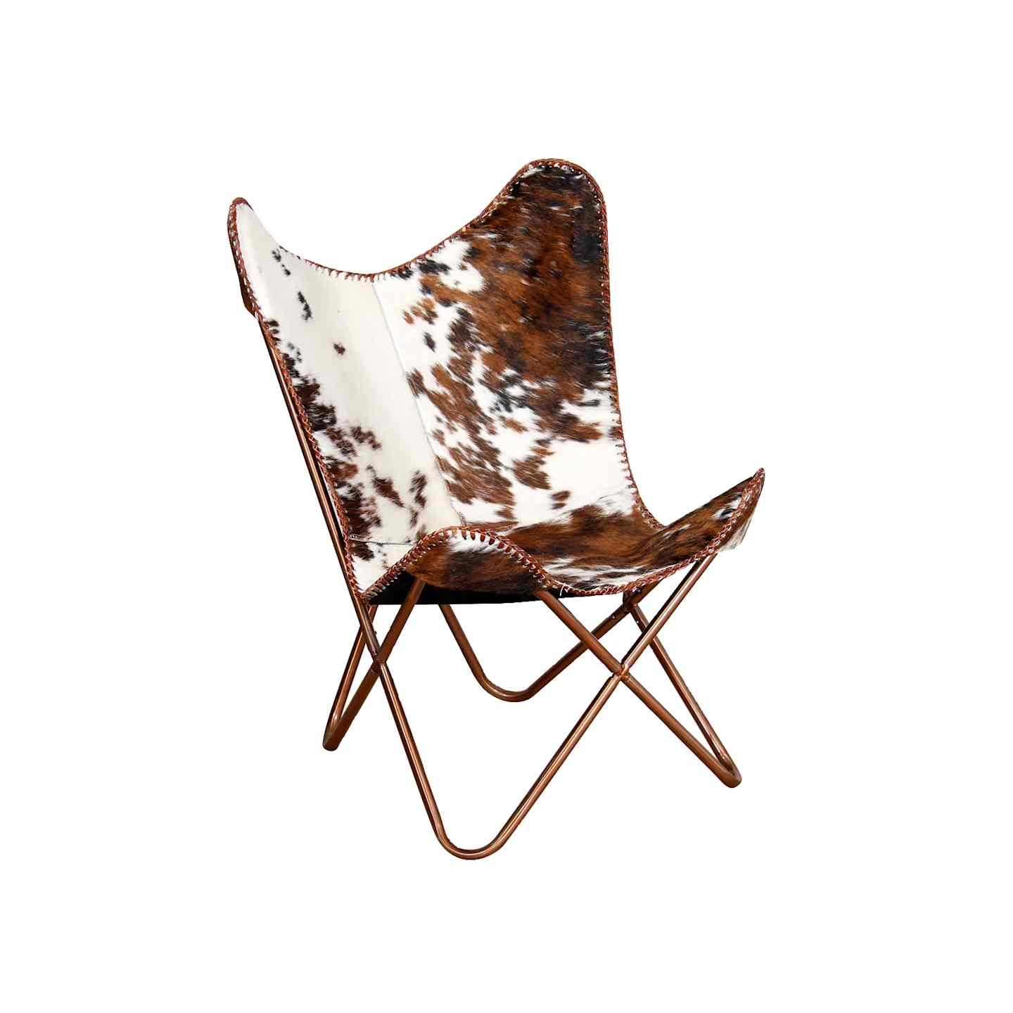 Chaise papillon marron et blanc cuir de vache