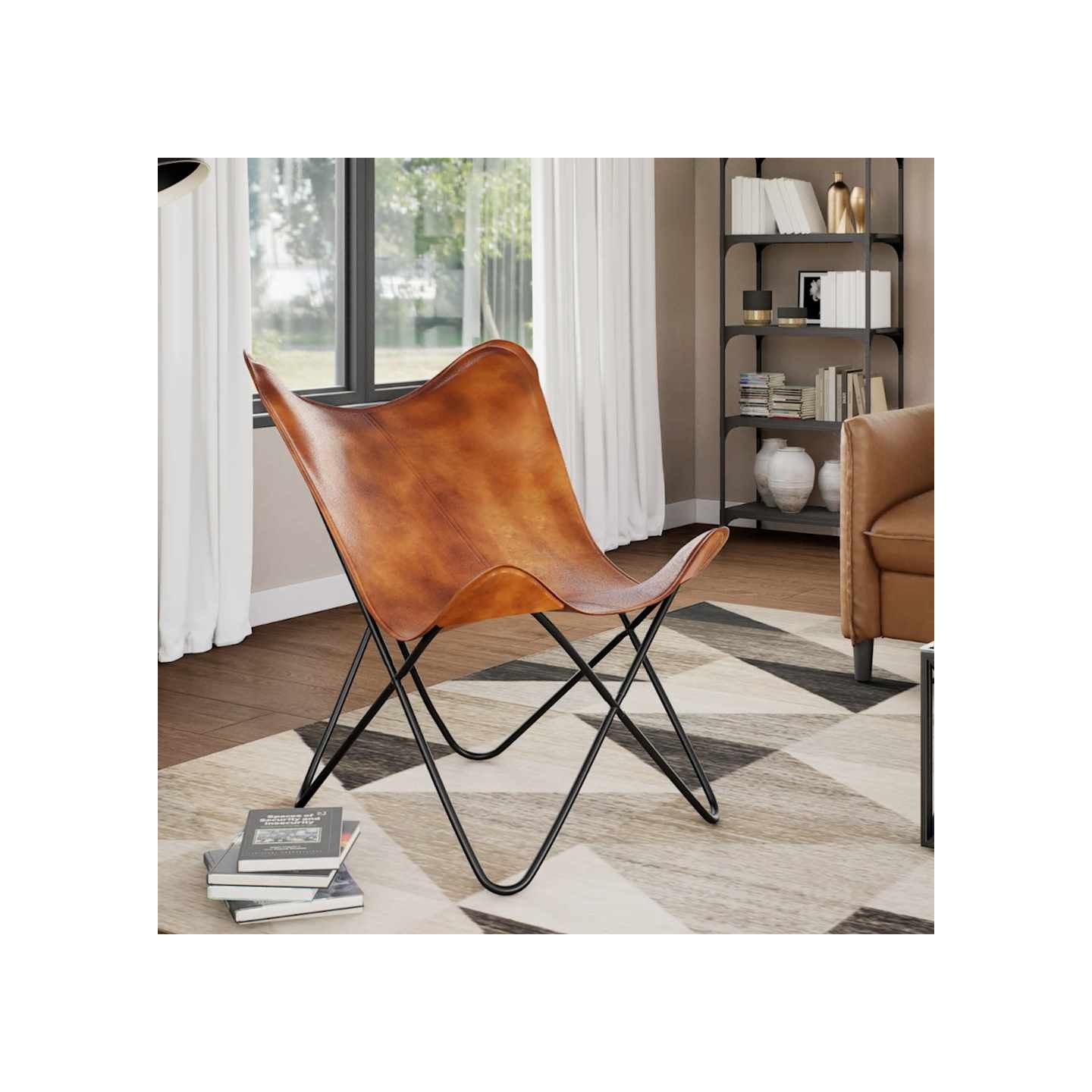 Chaise papillon Marron Cuir véritable
