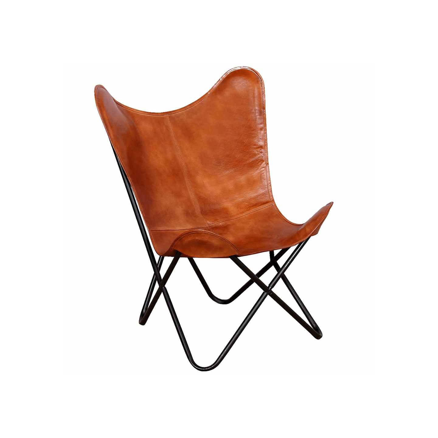 Chaise papillon Marron Cuir véritable