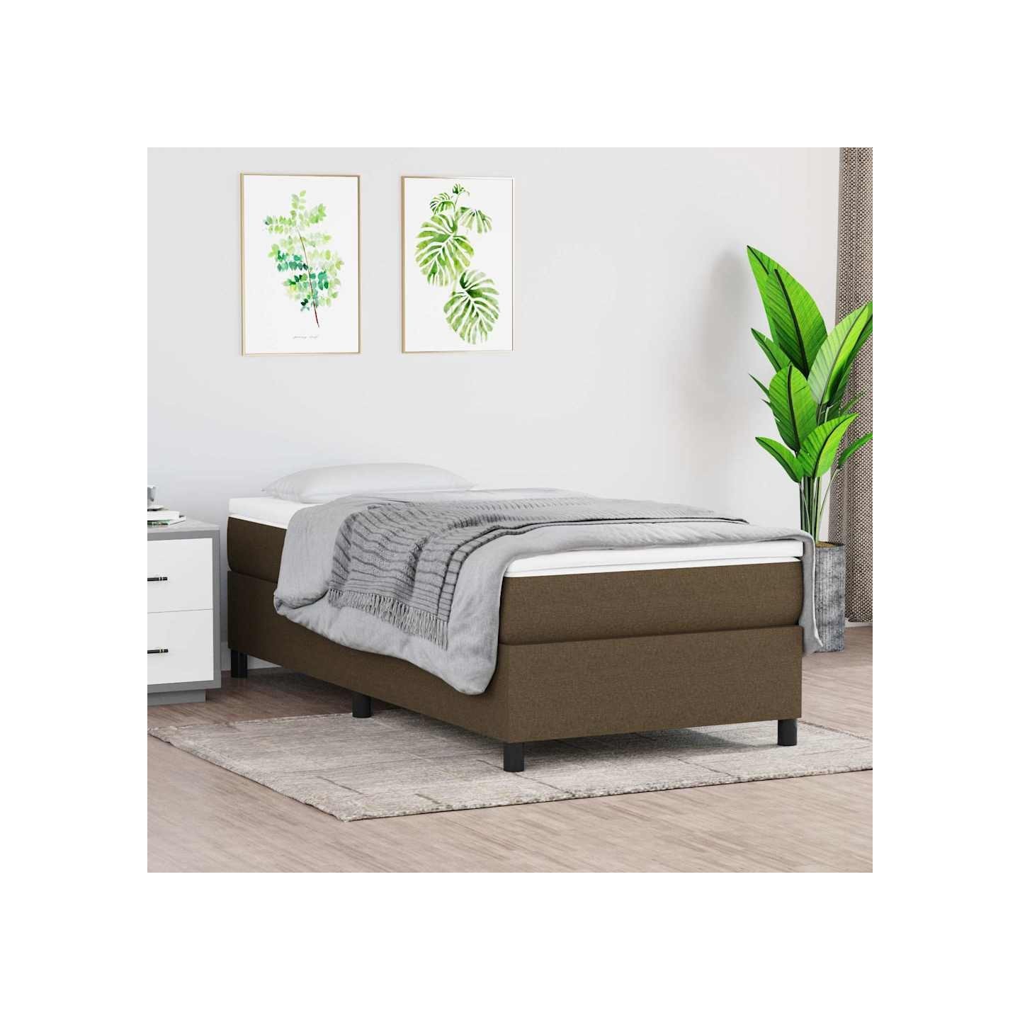 Cadre de lit à lattes marron foncé 90x190 cm tissu