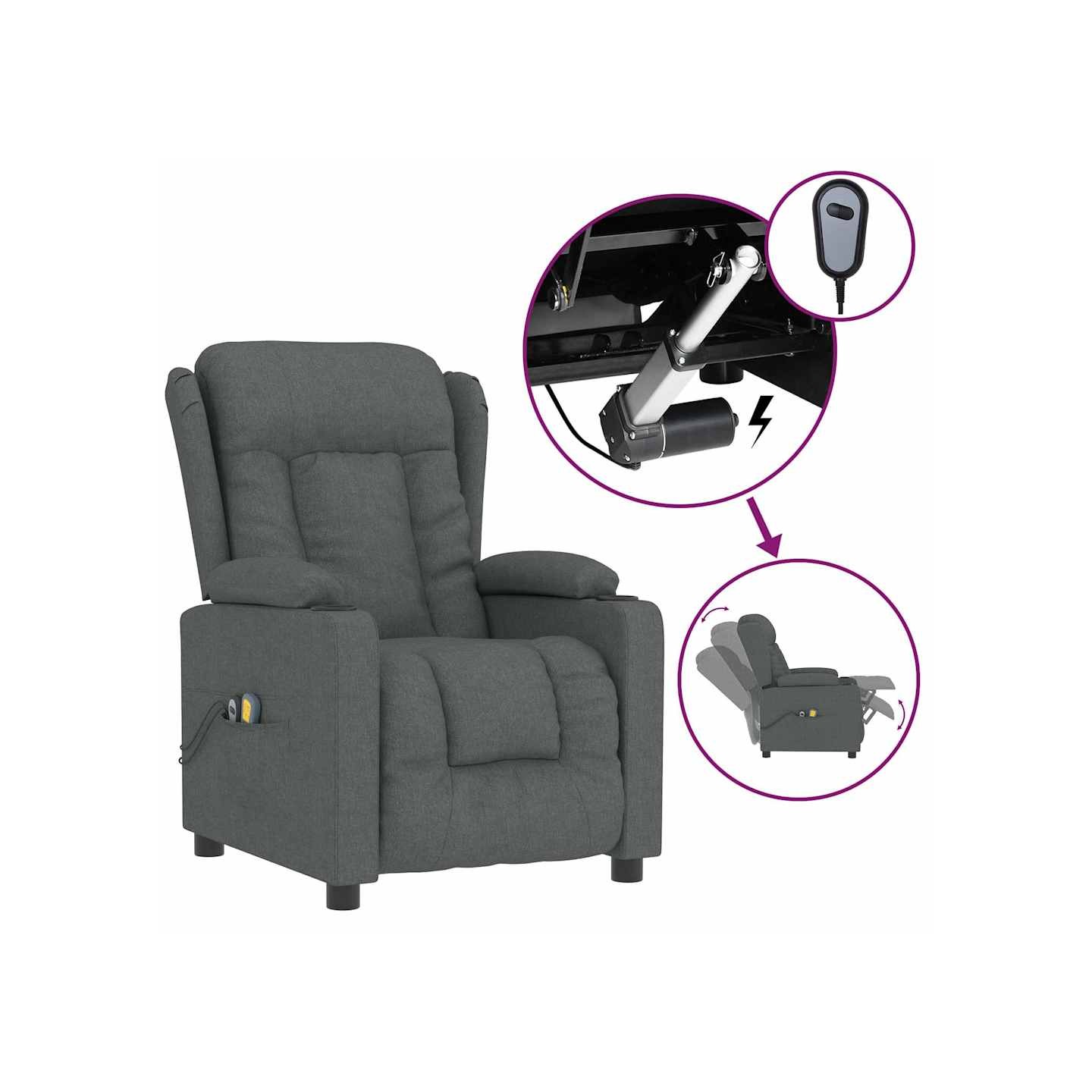 Fauteuil électrique de massage Gris foncé Tissu