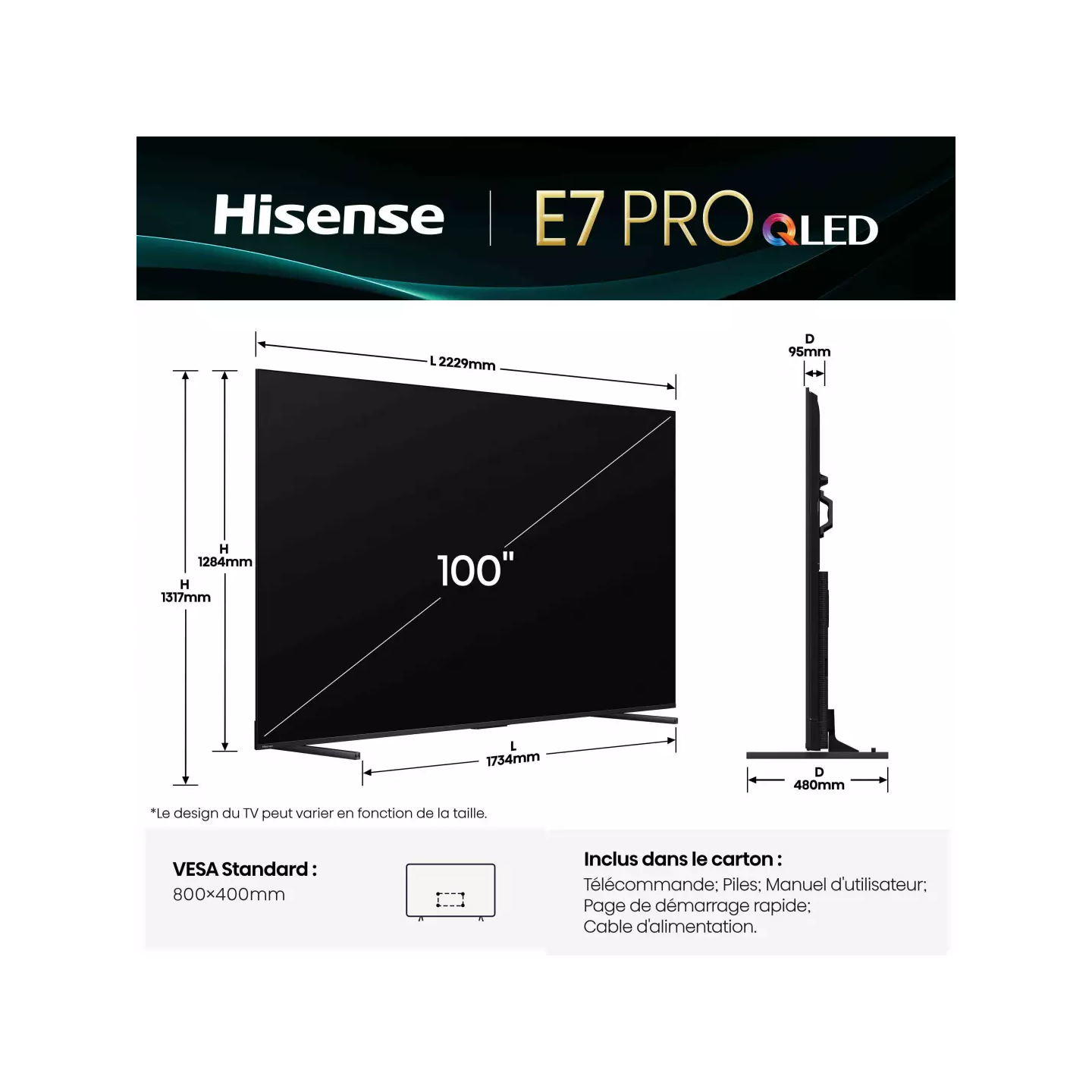 TV QLED Hisense 100E7QPRO 100" 4K 144 Hz | Nimestore