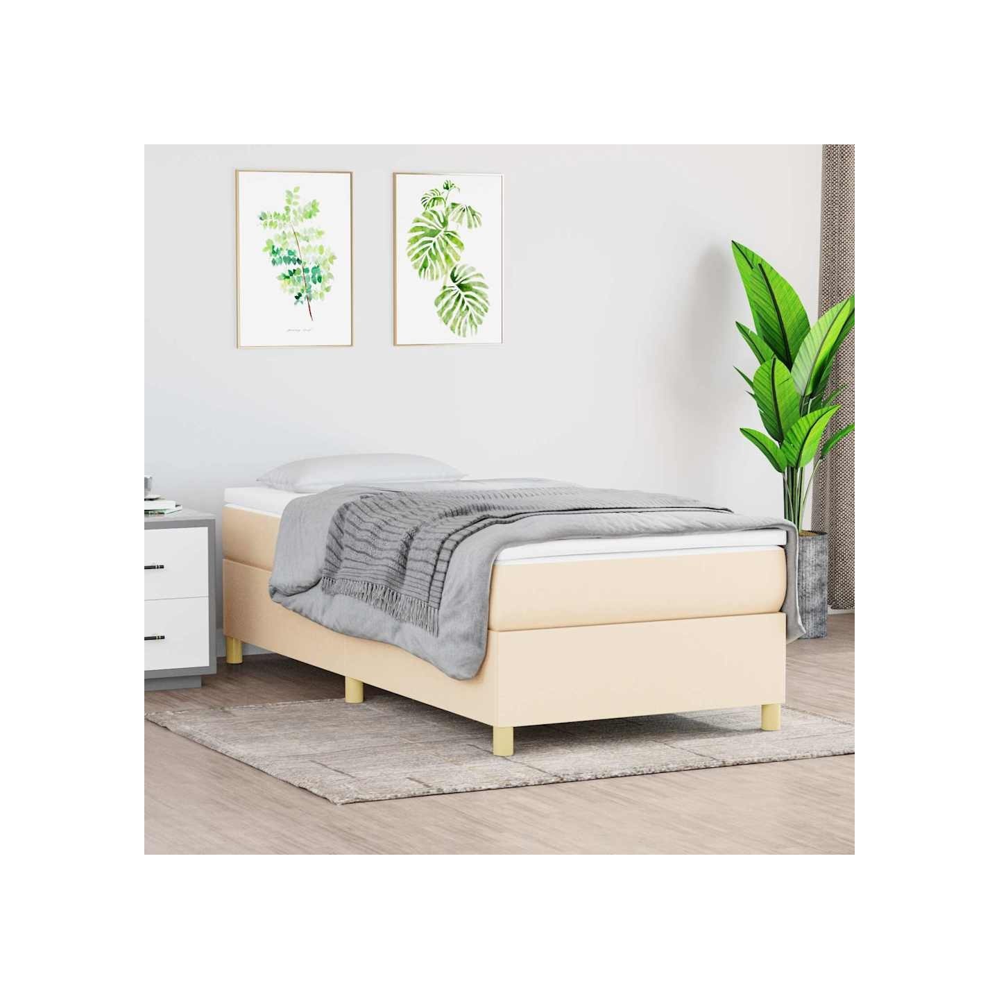 Cadre de lit à lattes crème 100x200 cm tissu