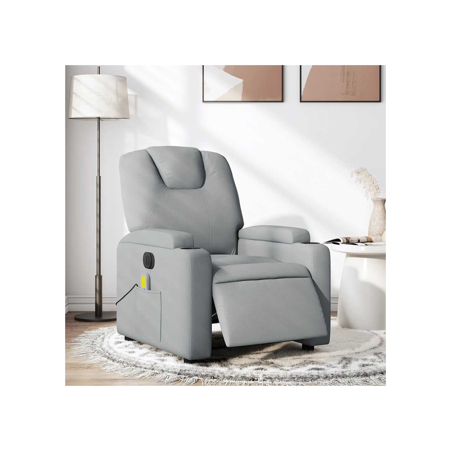 Fauteuil de massage inclinable électrique gris clair tissu