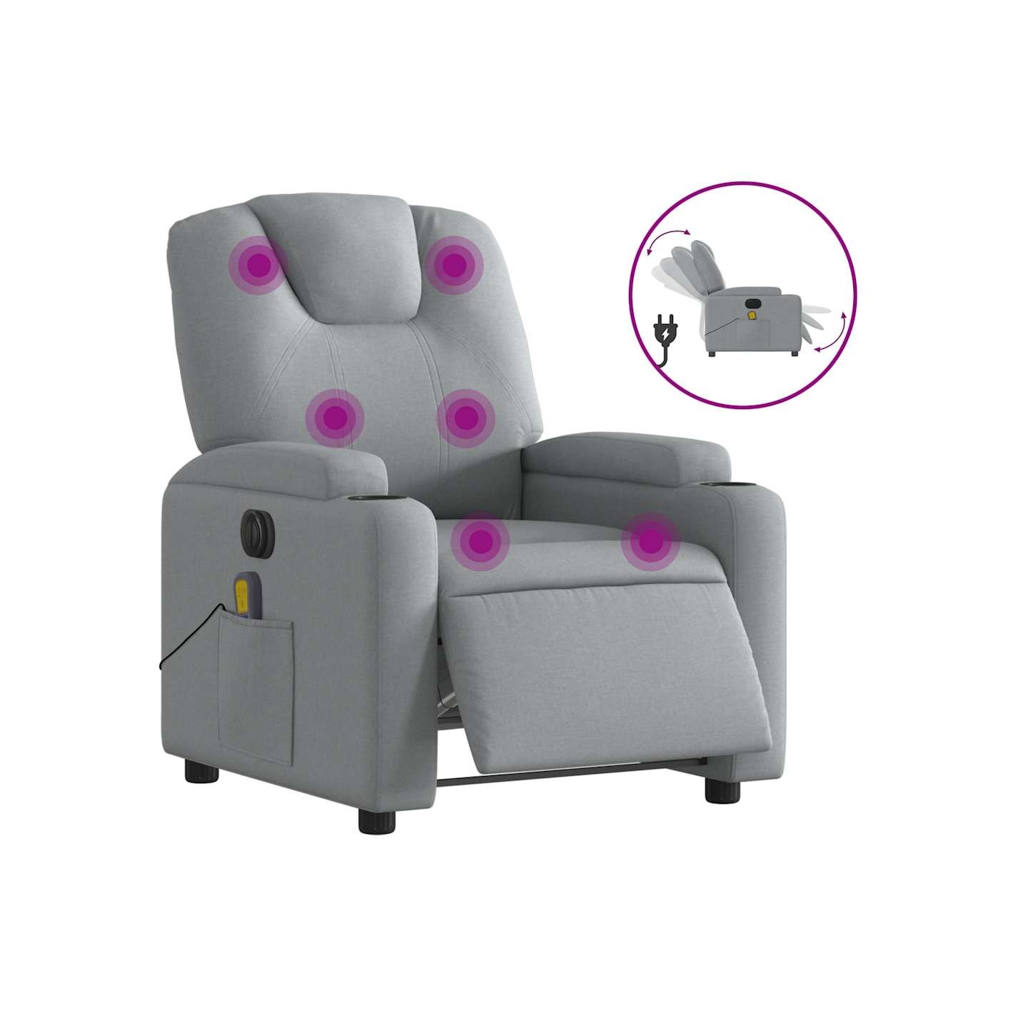 Fauteuil de massage inclinable électrique gris clair tissu