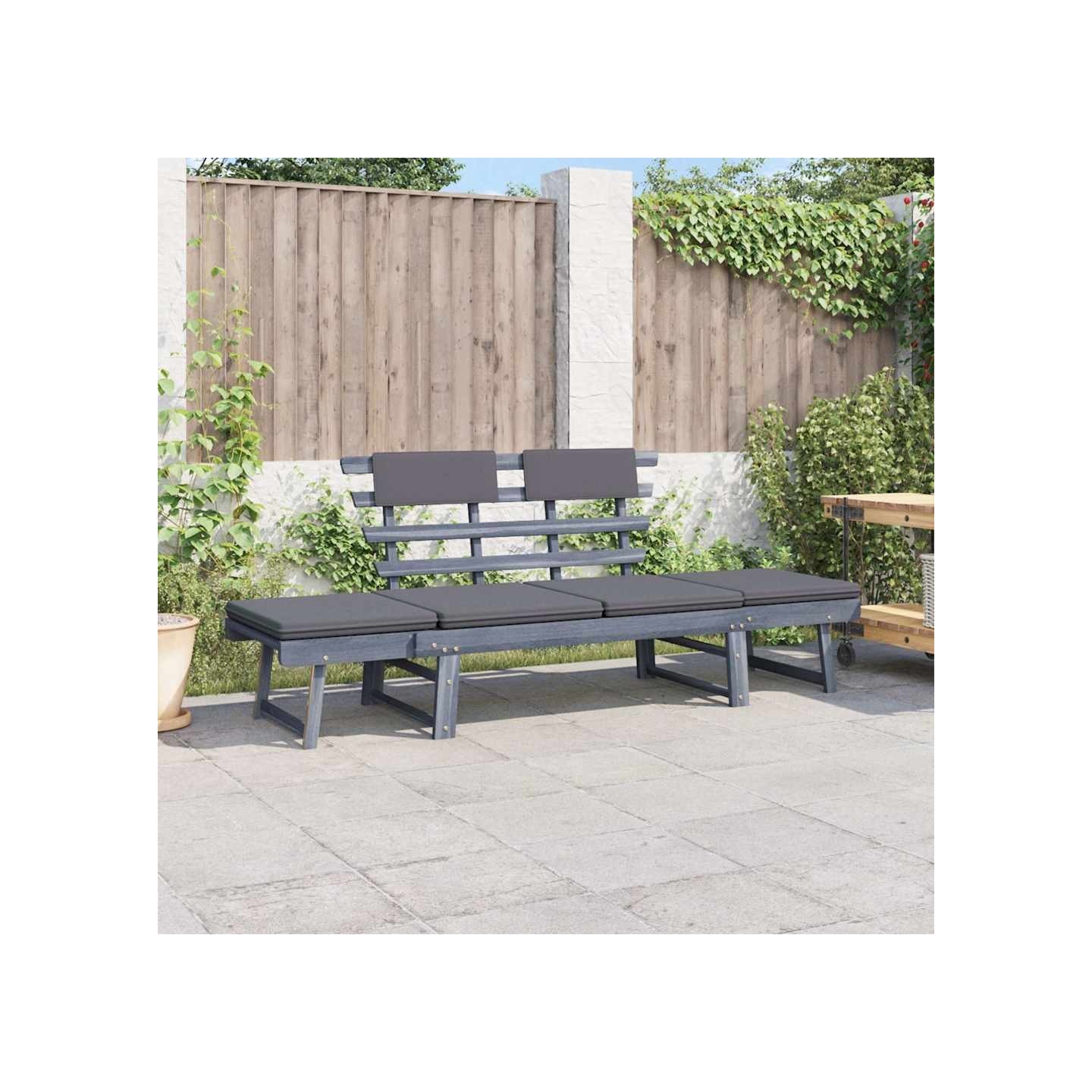 Banc de jardin avec coussins 2-en-1 190 cm Gris Bois d'acacia