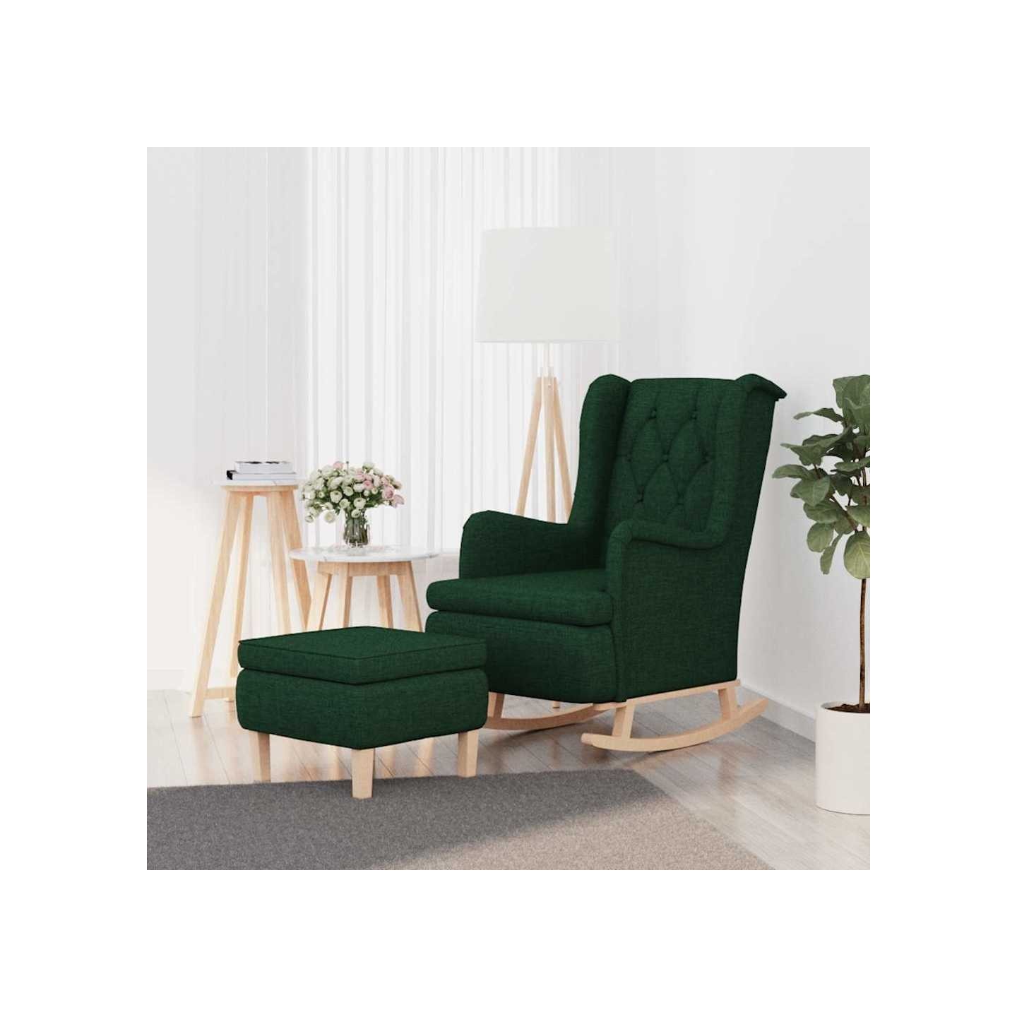 Fauteuil avec pieds à bascule et tabouret Vert foncé Tissu