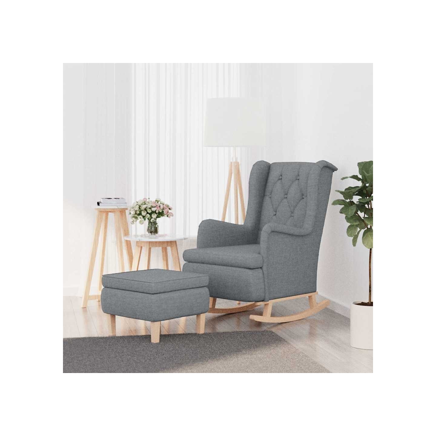 Fauteuil avec pieds à bascule et tabouret Gris clair Tissu