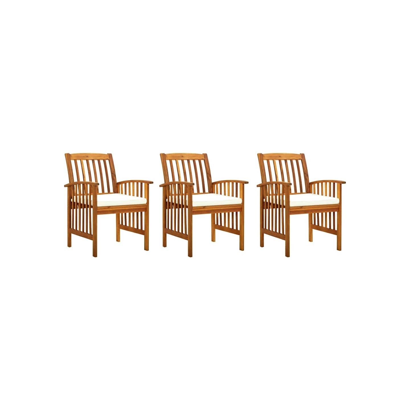 Chaises à manger de jardin lot de 3 et coussins Bois d'acacia