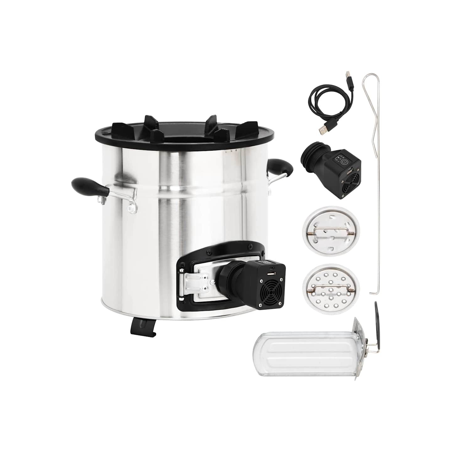 Poêle à bois avec ventilateur USB Argenté 35,5x26x28 cm Inox