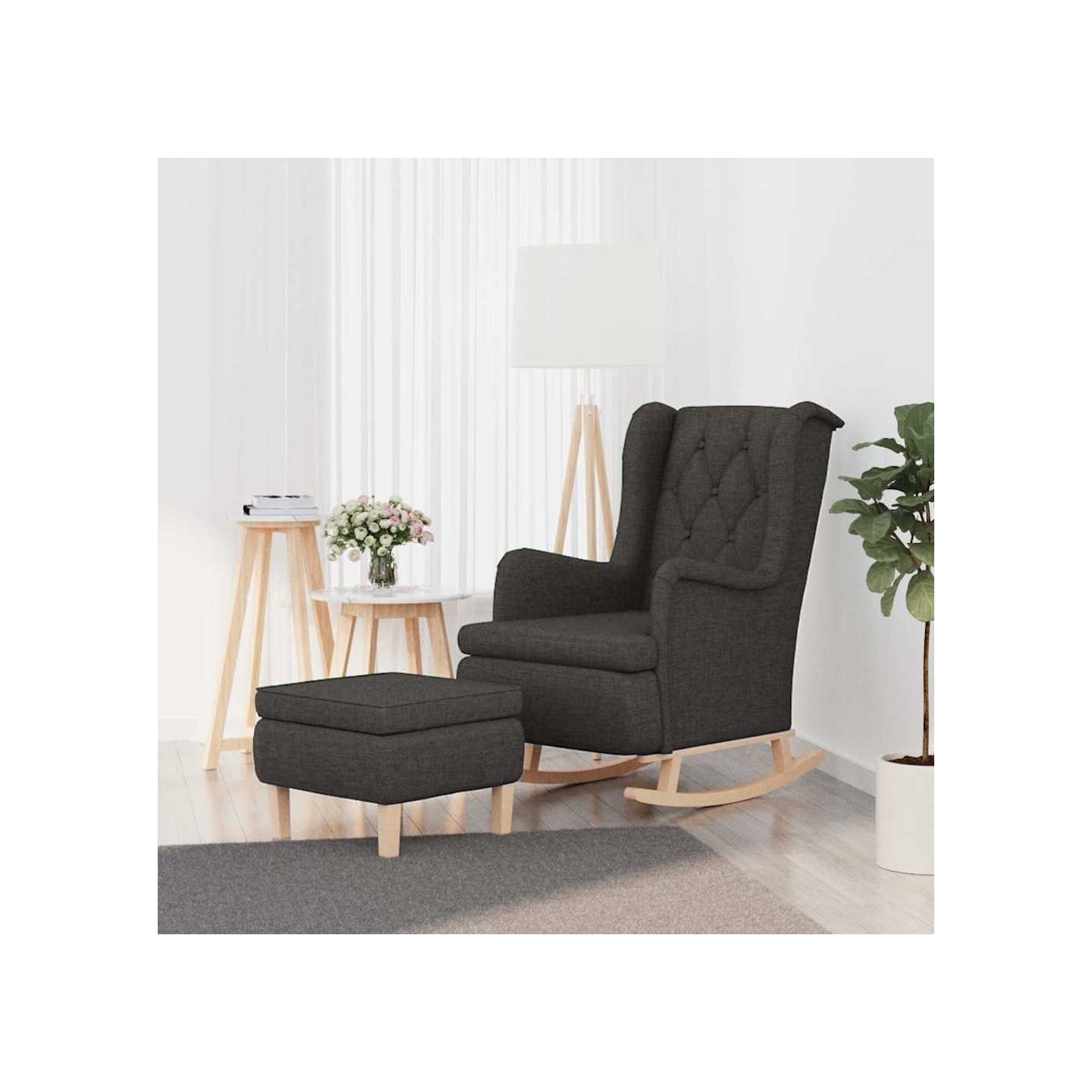 Fauteuil avec pieds à bascule et tabouret Gris foncé Tissu