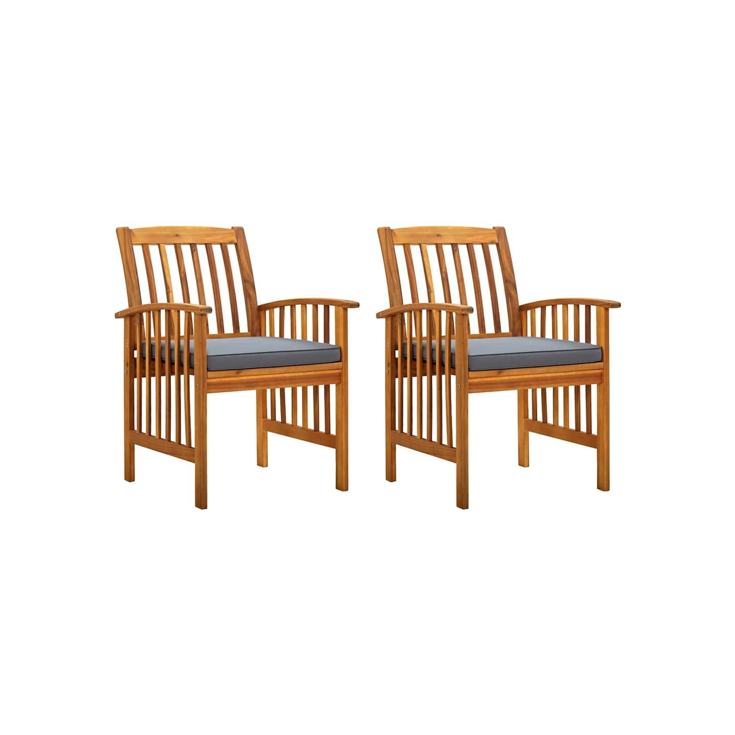 Chaises à manger de jardin lot de 2 et coussins acacia massif