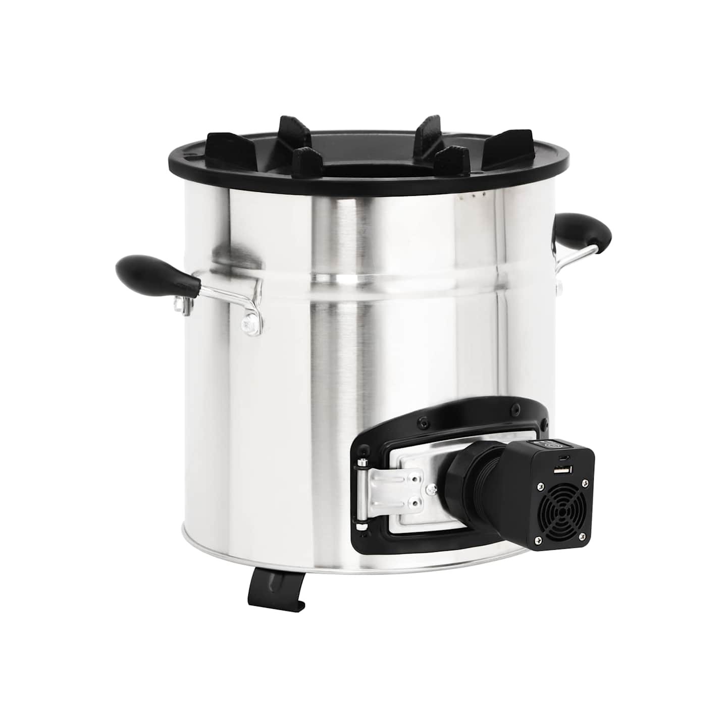 Poêle à bois avec ventilateur USB Argenté 35,5x26x28 cm Inox