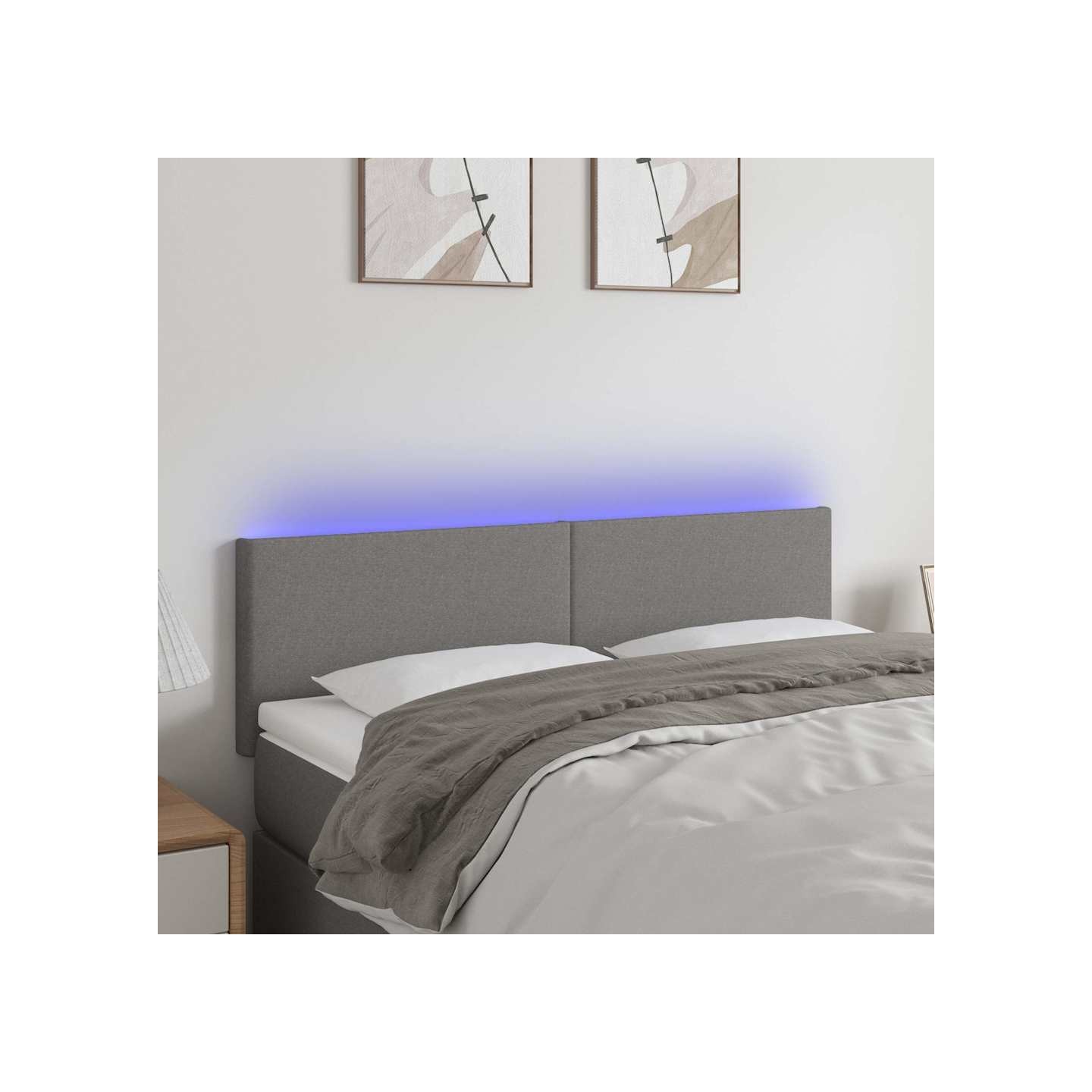Tête de lit à LED Gris foncé 144x5x78/88 cm Tissu