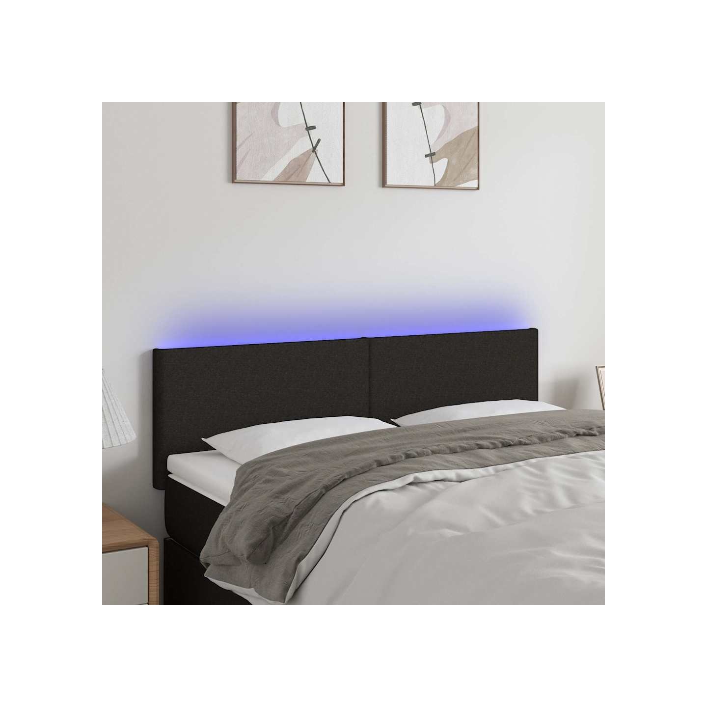 Tête de lit à LED Noir 144x5x78/88 cm Tissu