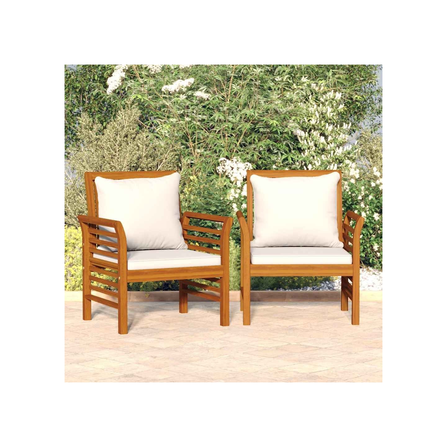 Chaises de canapé et coussins blanc crème lot de 2 Bois acacia