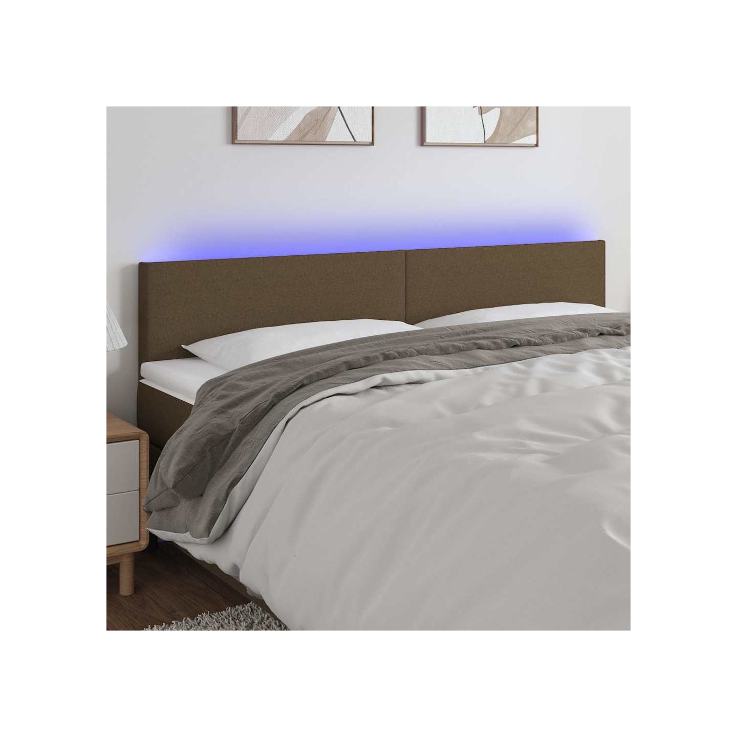 Tête de lit à LED Marron foncé 200x5x78/88 cm Tissu