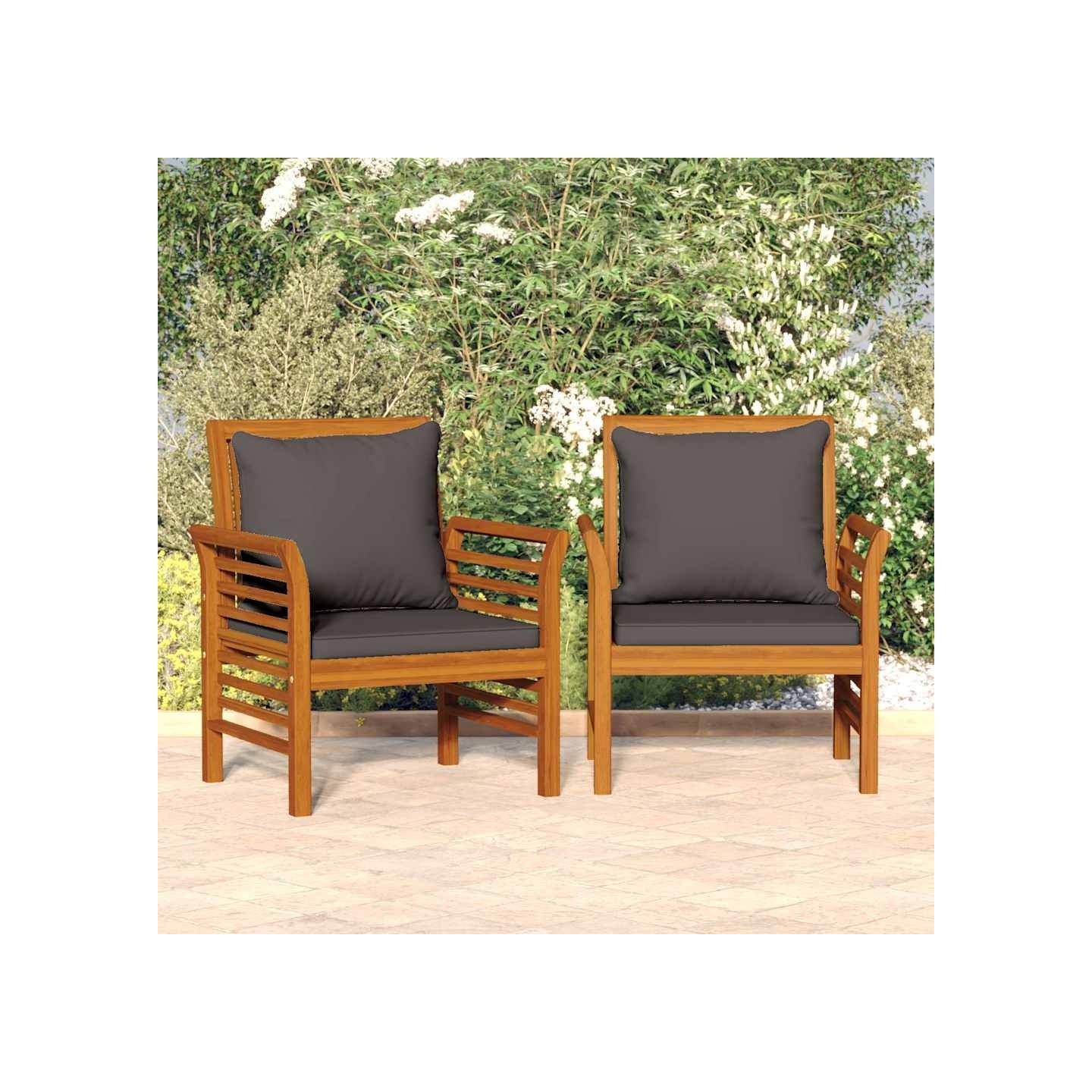 Chaises de canapé coussins gris foncé lot de 2 acacia massif
