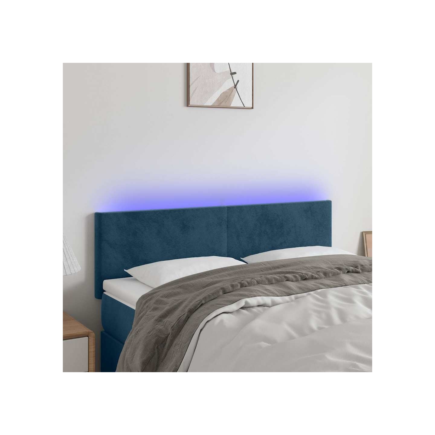 Tête de lit à LED Bleu foncé 144x5x78/88 cm Velours