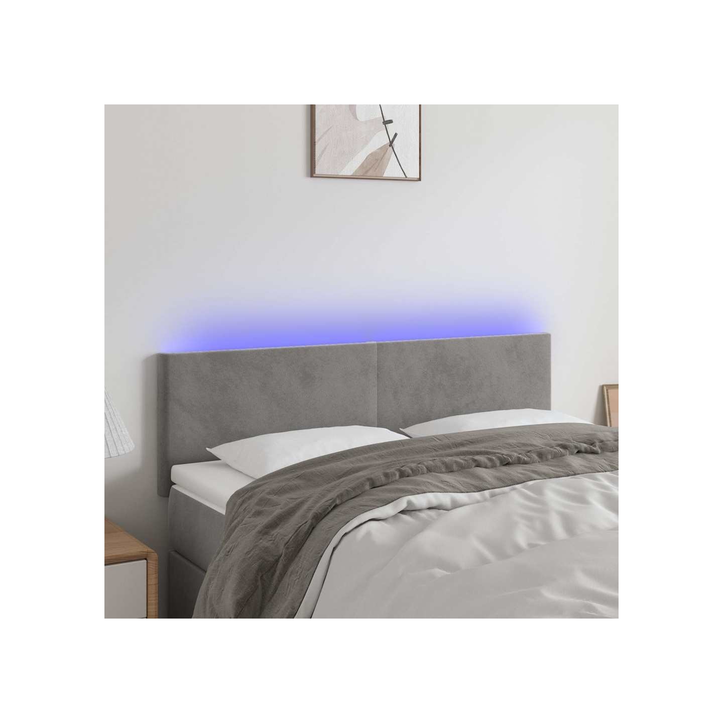 Tête de lit à LED Gris clair 144x5x78/88 cm Velours