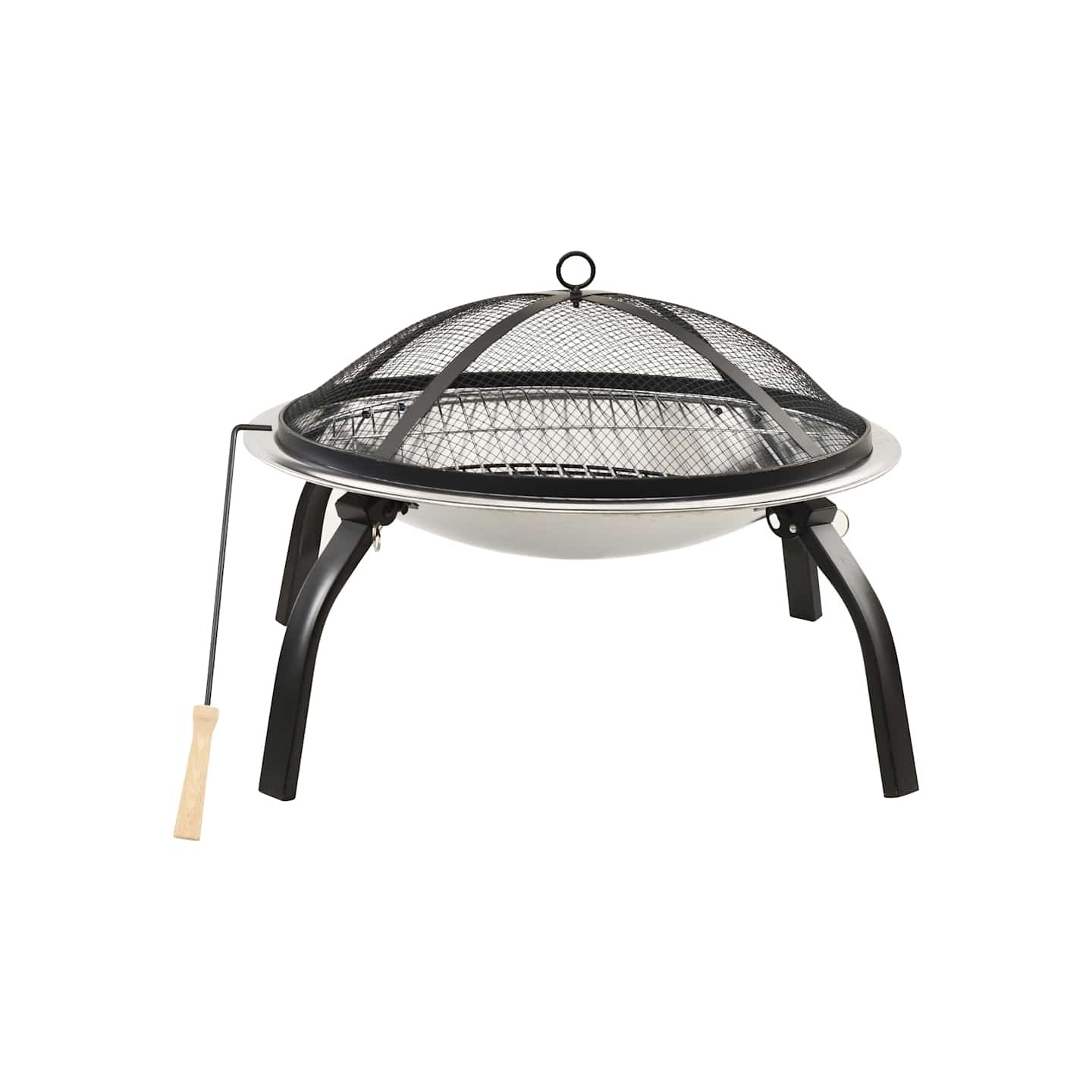 Foyer et barbecue avec tisonnier 2 en 1 56x56x49 cm Inox